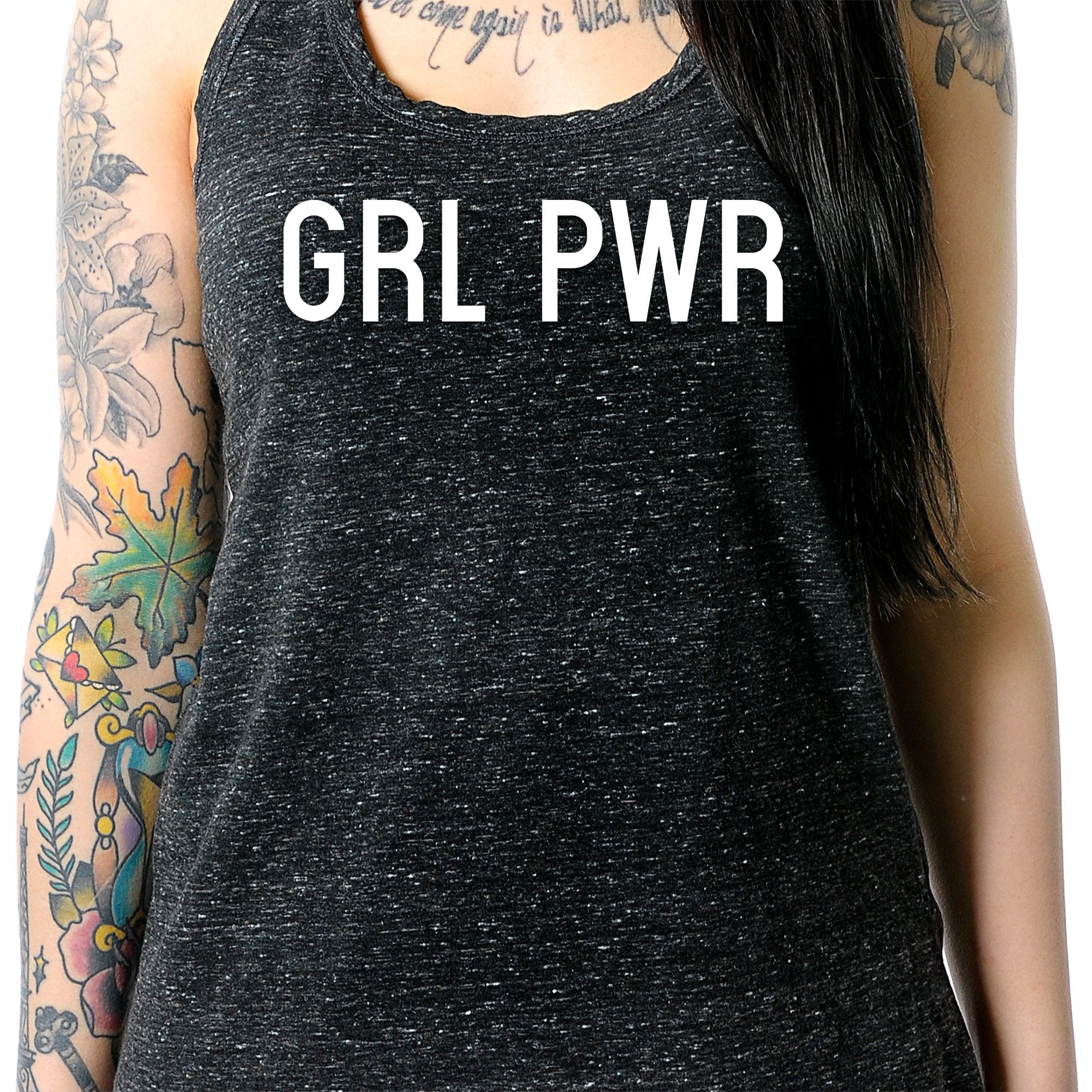 GRL PWR Black Gray Cosmic Twist Back Tank Top