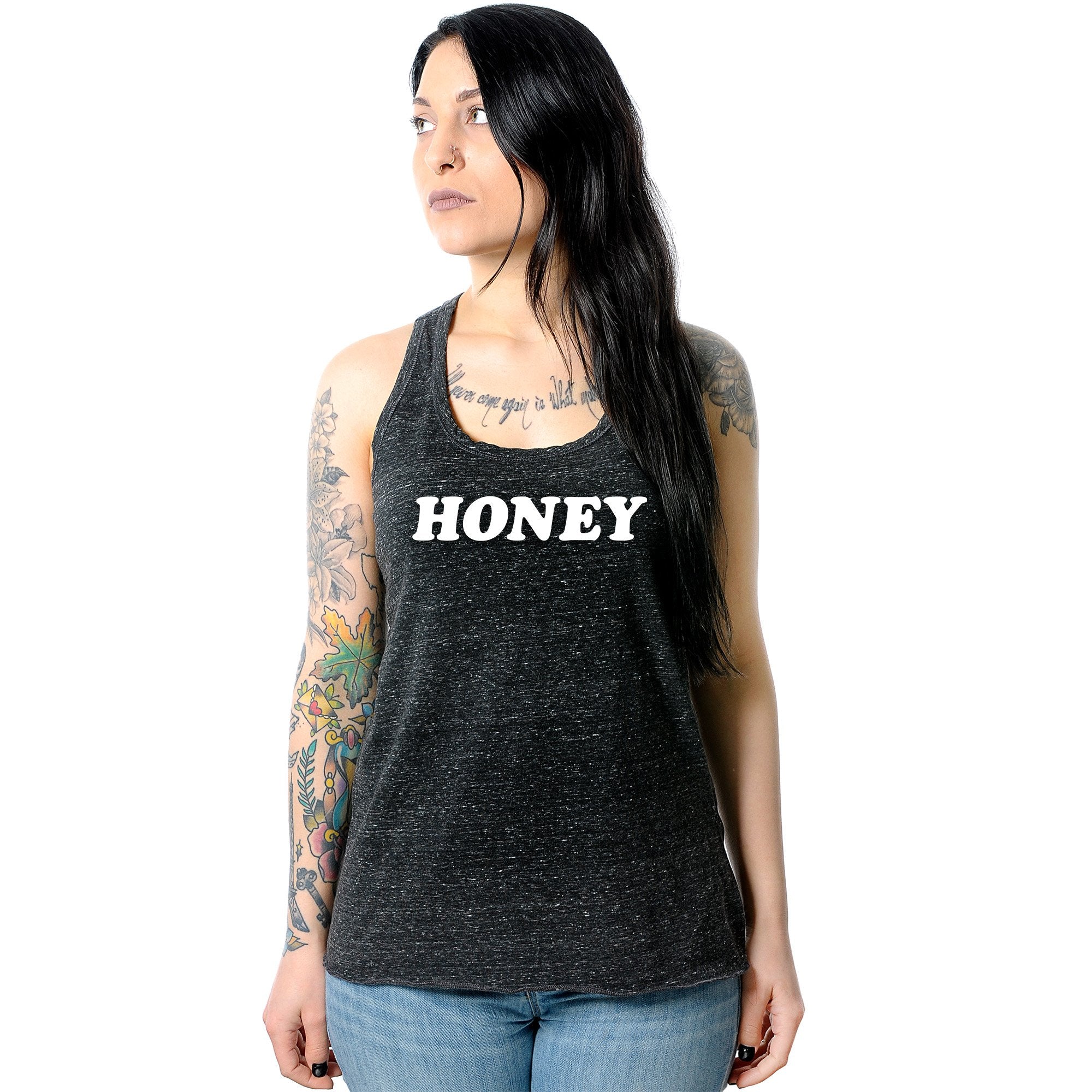 Honey Black Gray Cosmic Twist Back Tank Top