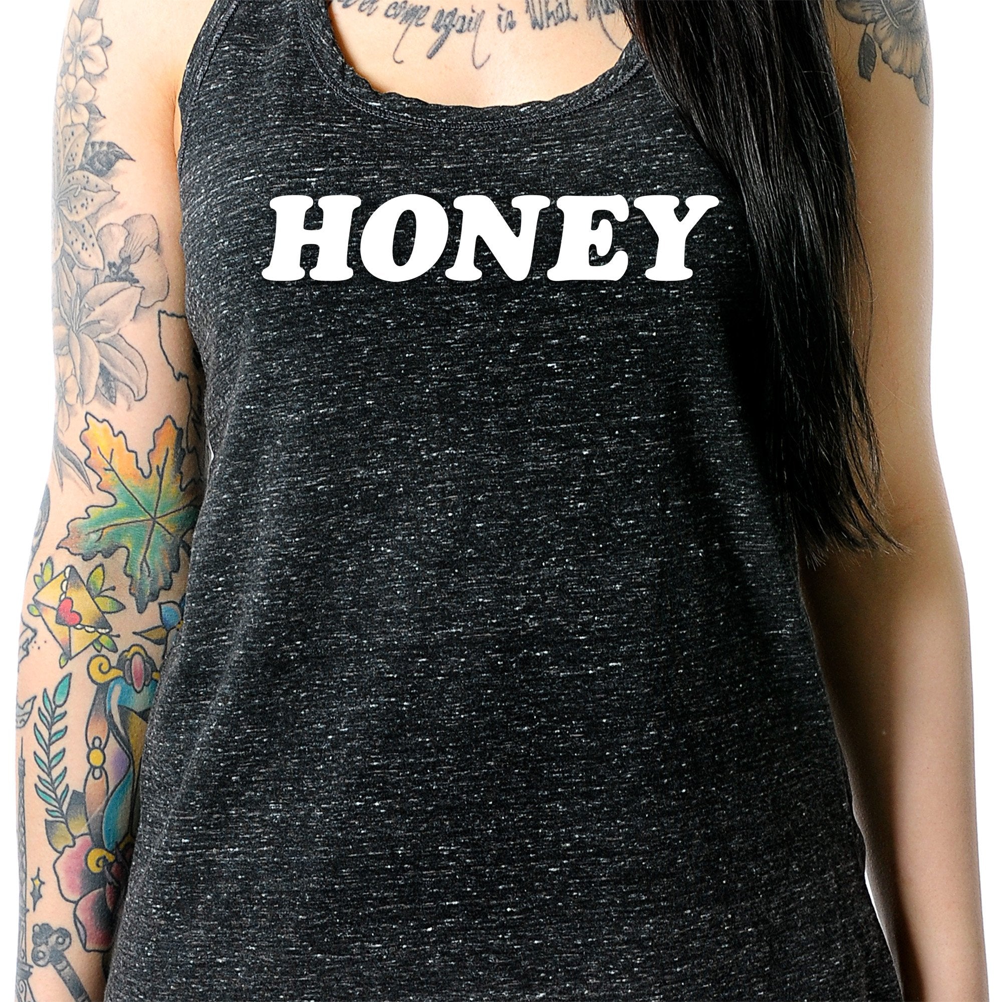 Honey Black Gray Cosmic Twist Back Tank Top