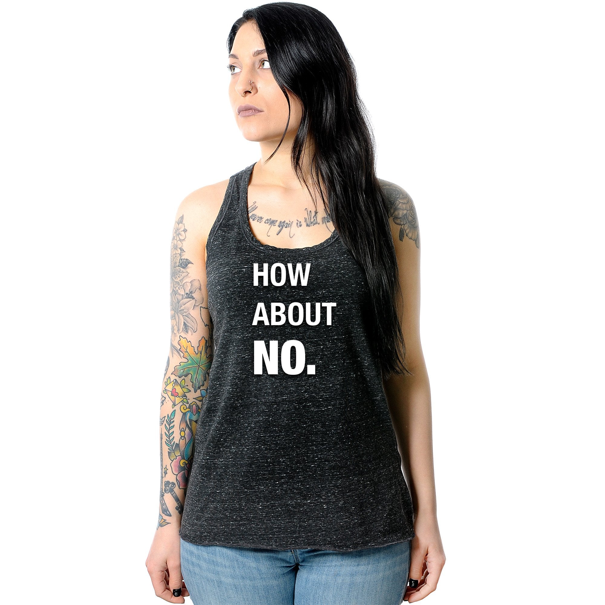 How About No Black Gray Cosmic Twist Back Tank Top