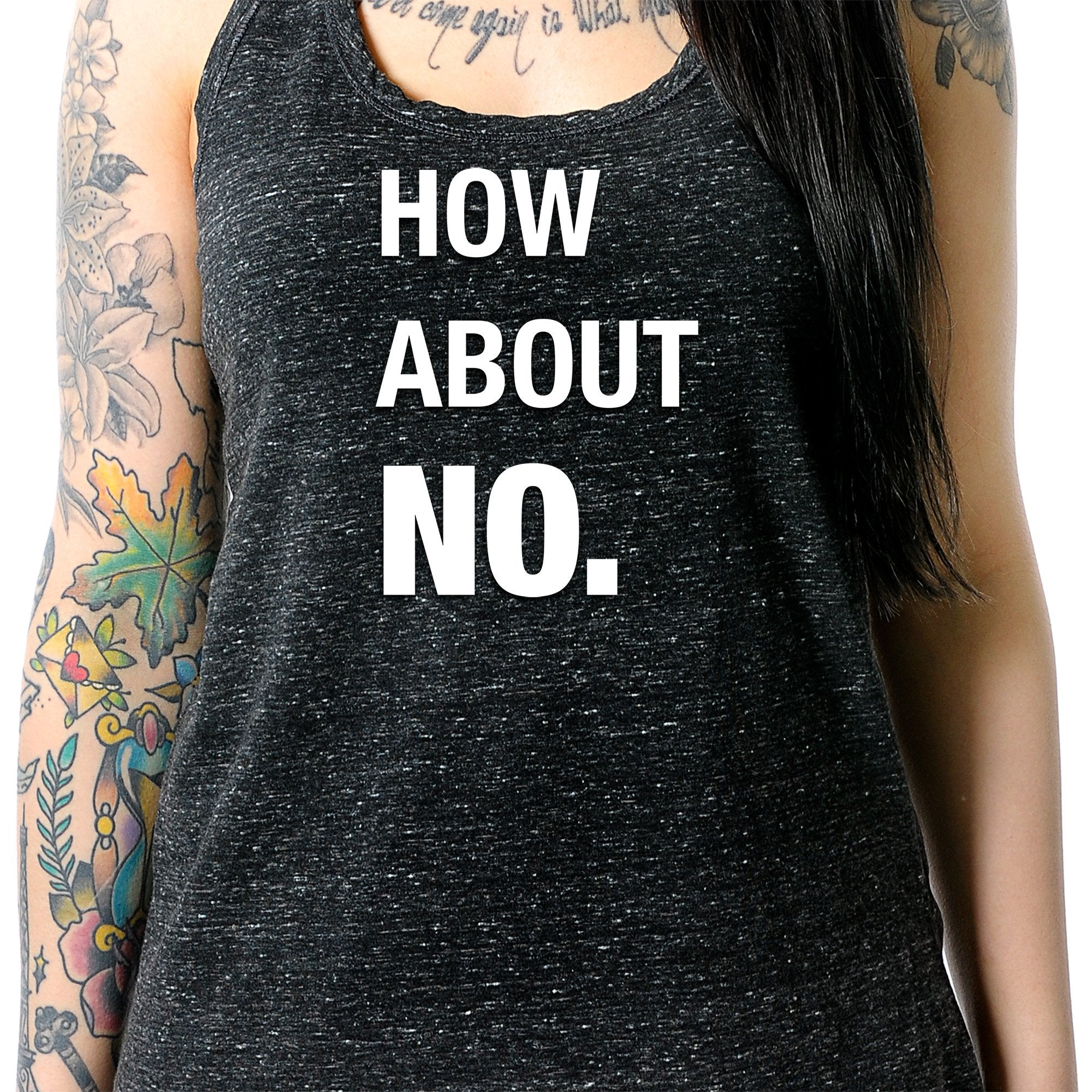 How About No Black Gray Cosmic Twist Back Tank Top