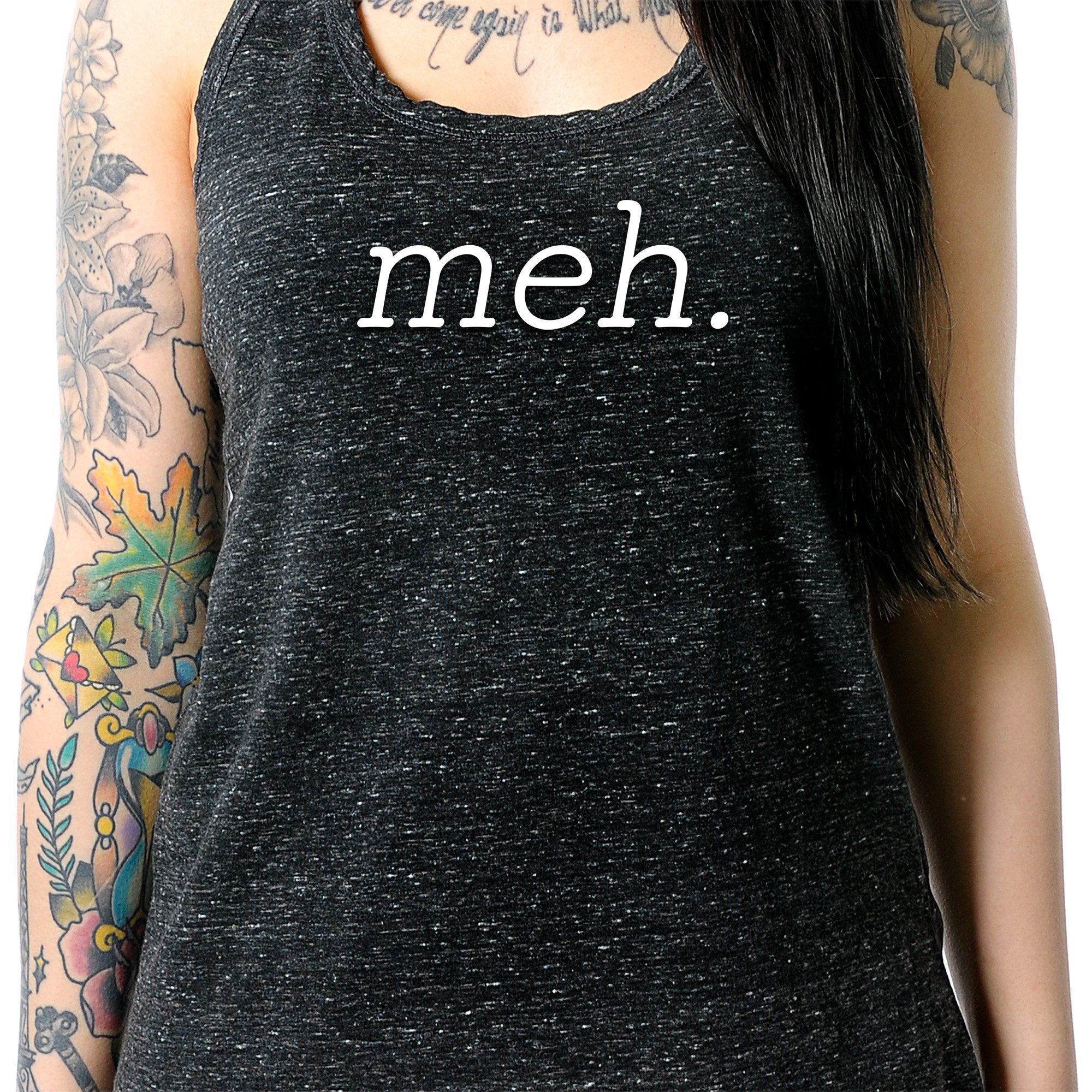 Meh. Black Gray Cosmic Twist Back Tank Top