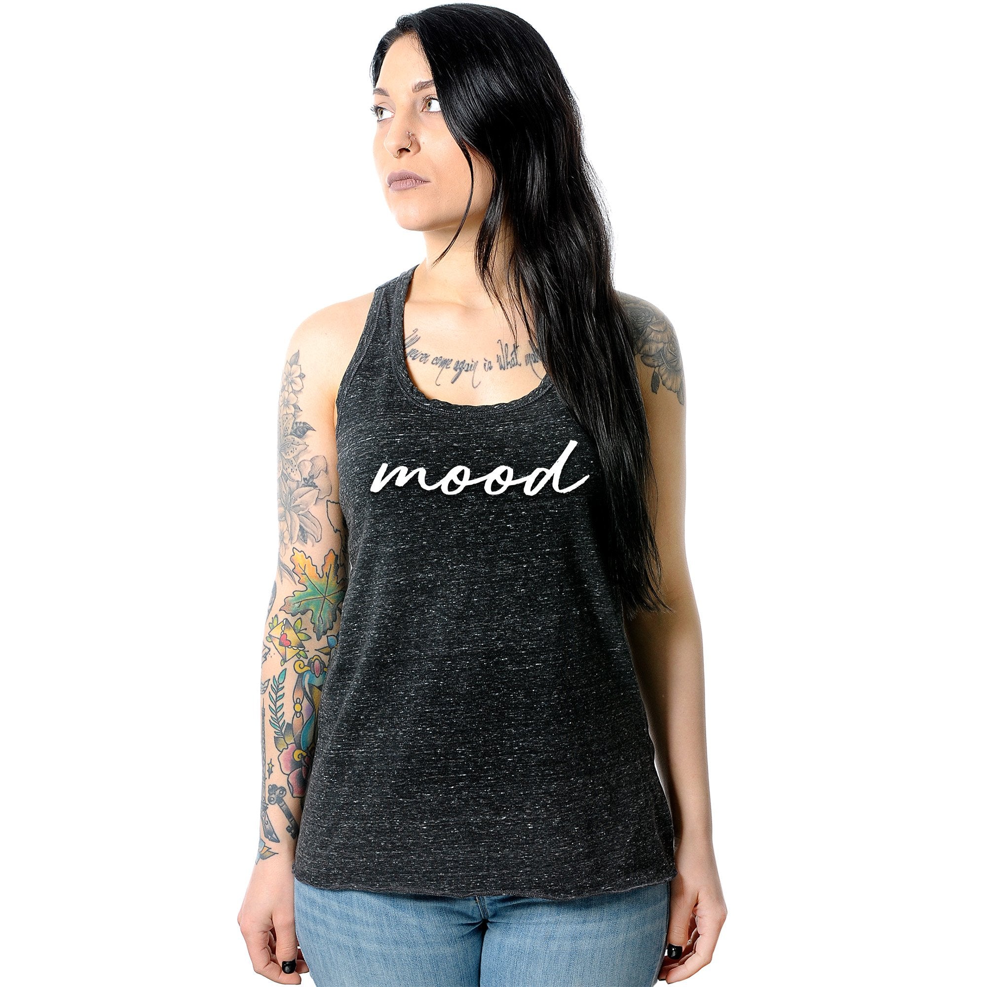 Mood Black Gray Cosmic Twist Back Tank Top