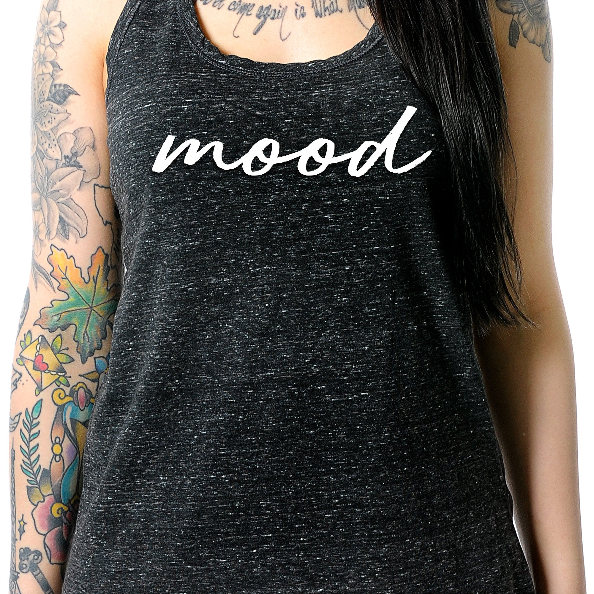 Mood Black Gray Cosmic Twist Back Tank Top