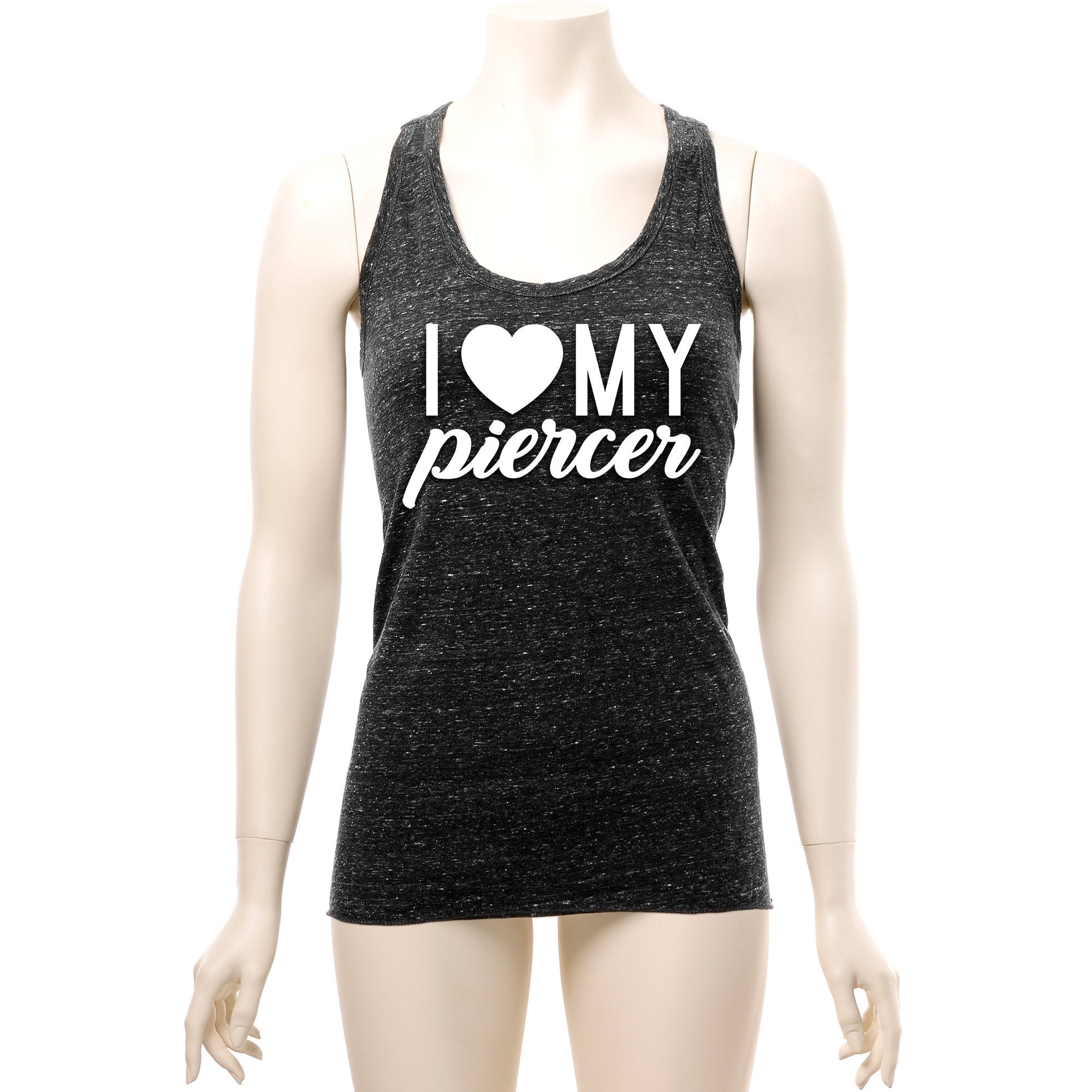 I Heart My Piercer Black Gray Cosmic Twist Back Tank Top