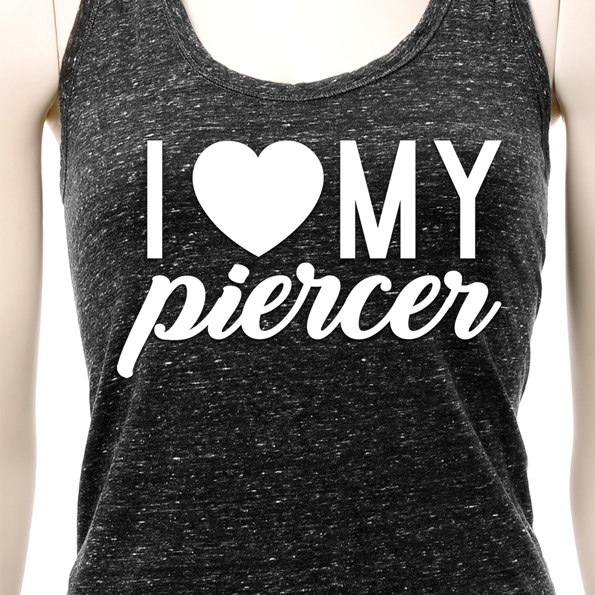 I Heart My Piercer Black Gray Cosmic Twist Back Tank Top