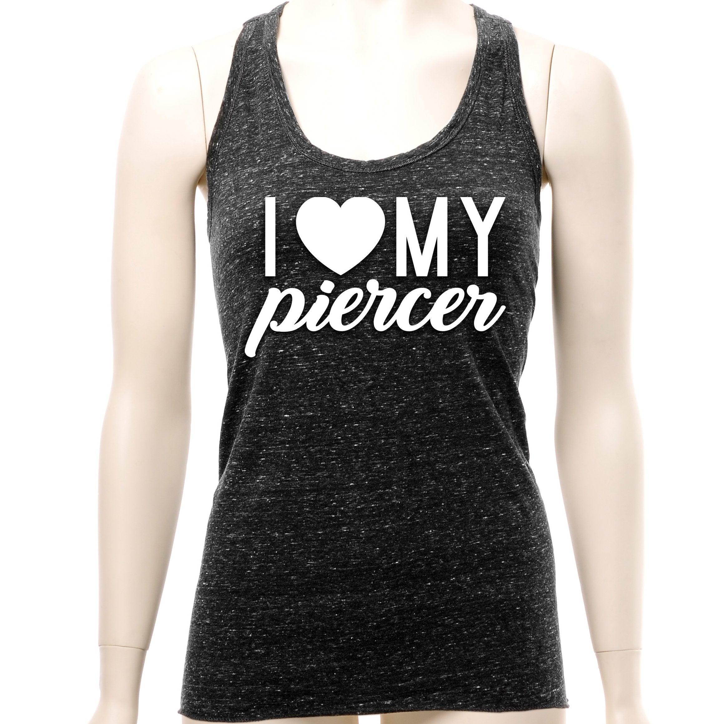 I Heart My Piercer Black Gray Cosmic Twist Back Tank Top