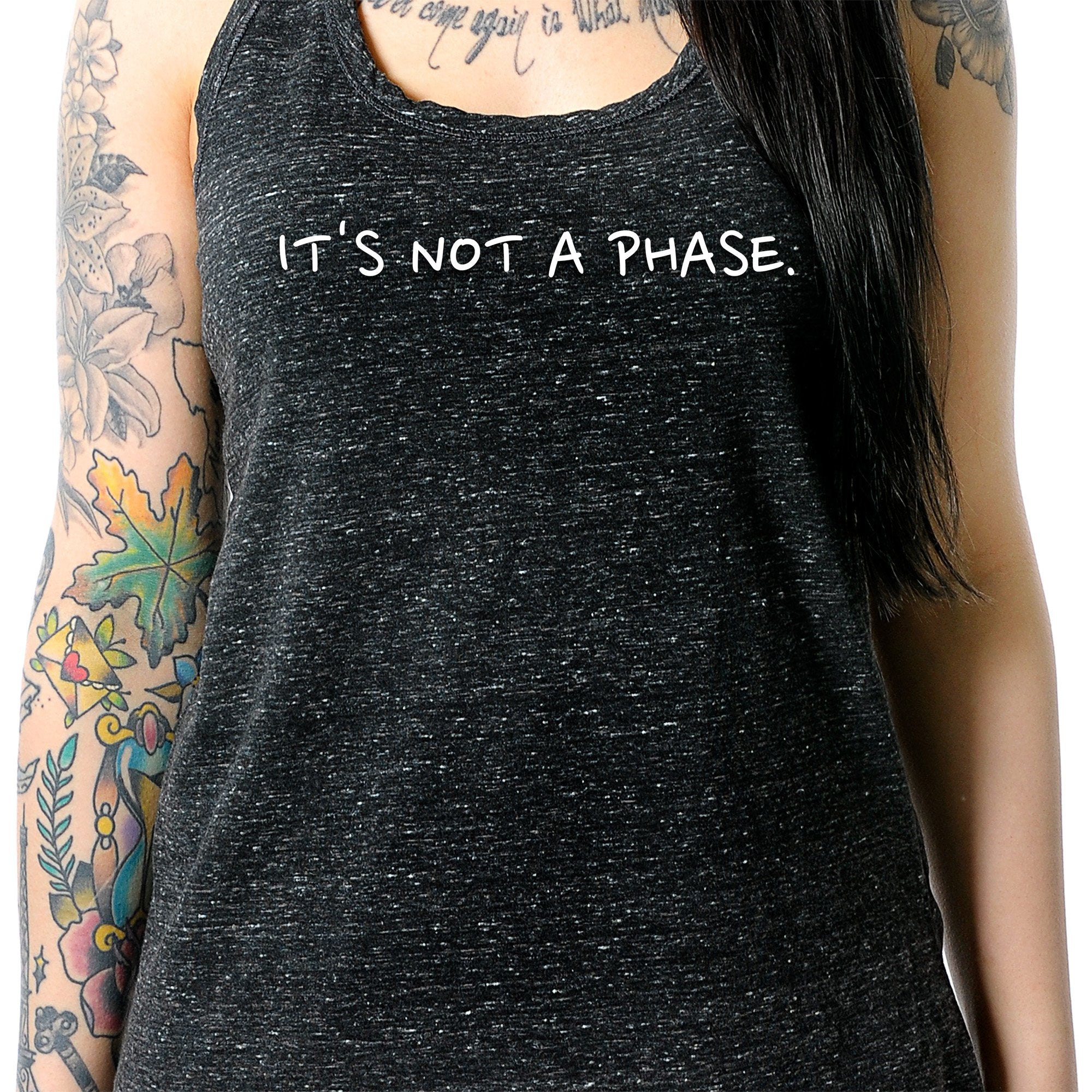 It's Not a Phase Black Gray Cosmic Twist Back Tank Top