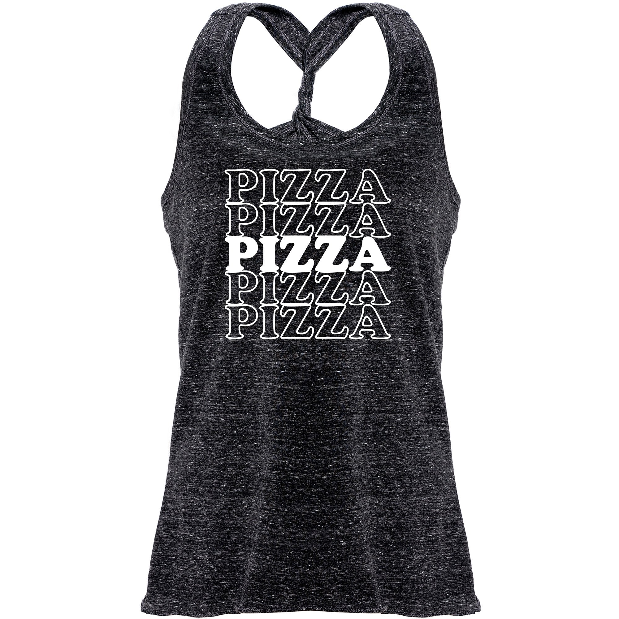 Pizza Pizza Pizza Pizza Pizza Black Gray Cosmic Twist Back Tank Top