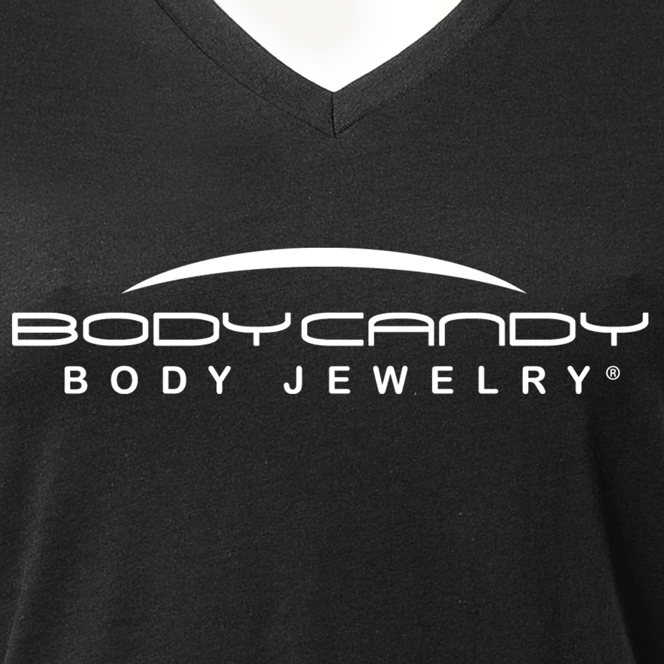 Body Candy Logo Tapered Black V-Neck Tee Shirt 100% Cotton