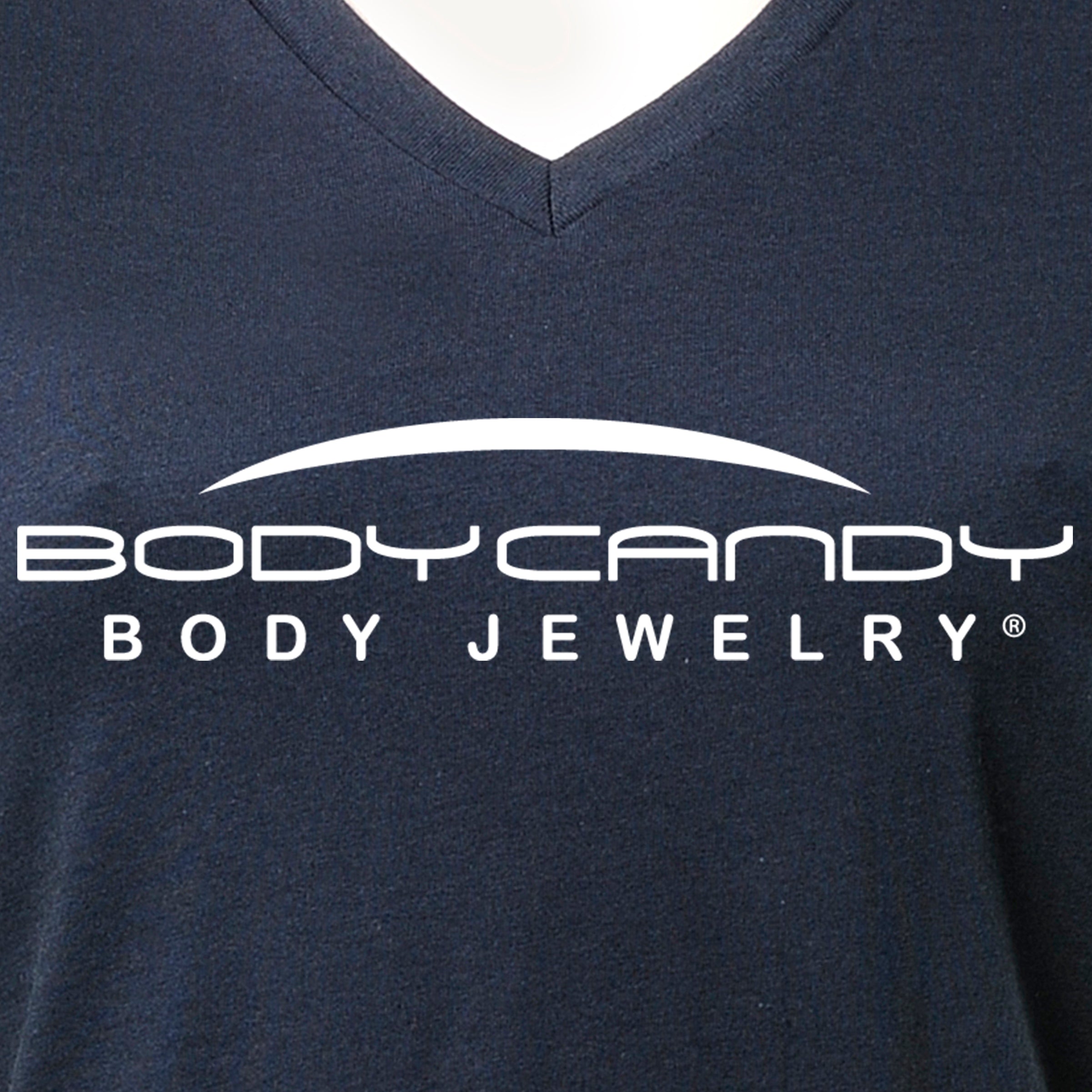 Body Candy Logo Tapered Blue V-Neck Tee Shirt 100% Cotton