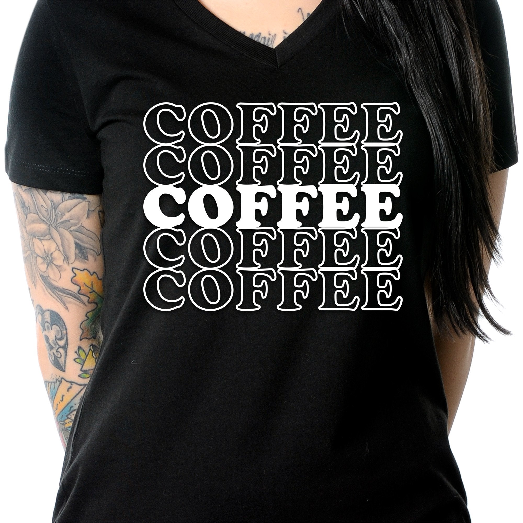 Coffee Coffee Coffee Coffee Coffee V-Neck Tee Shirt