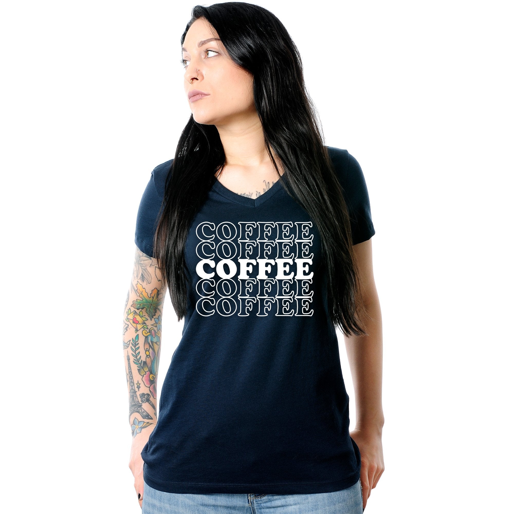 Coffee Coffee Coffee Coffee Coffee V-Neck Tee Shirt