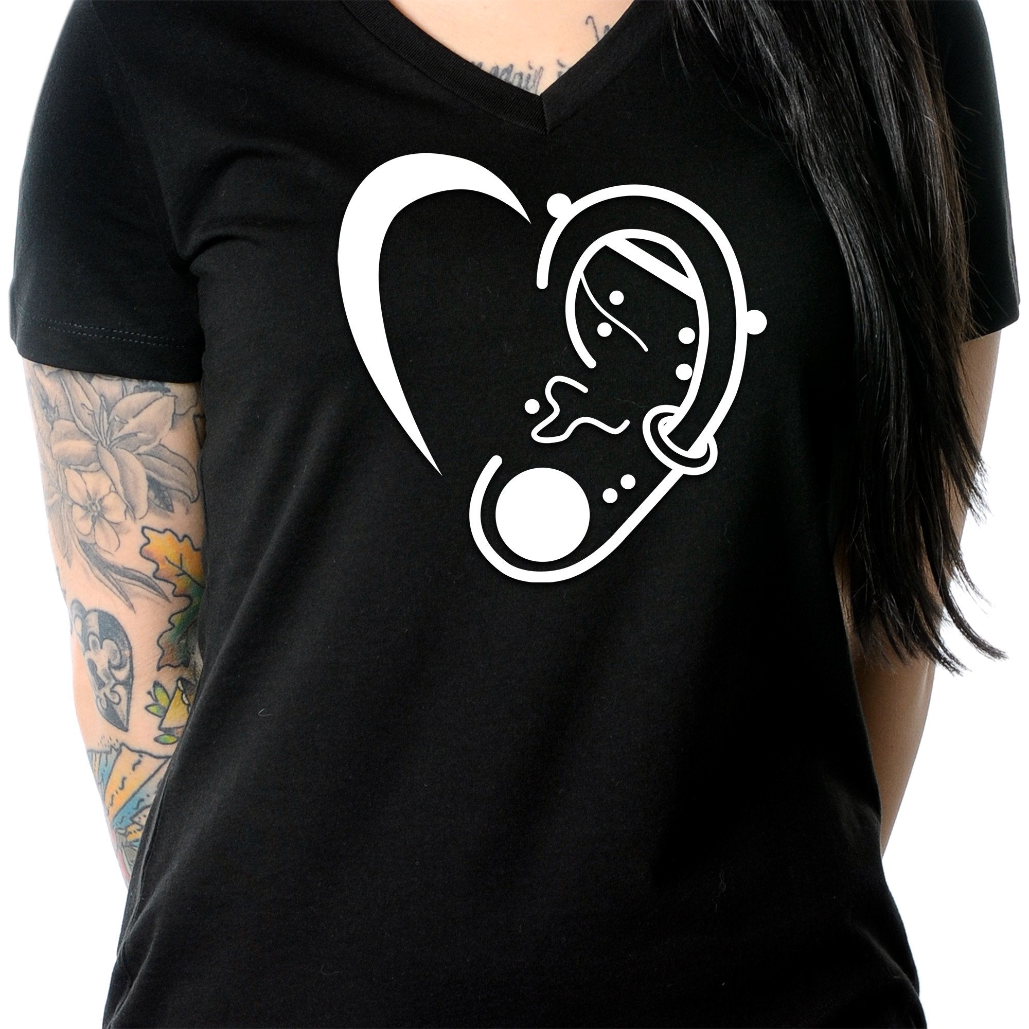 Modified Ear Heart Tapered V-Neck Tee Shirt