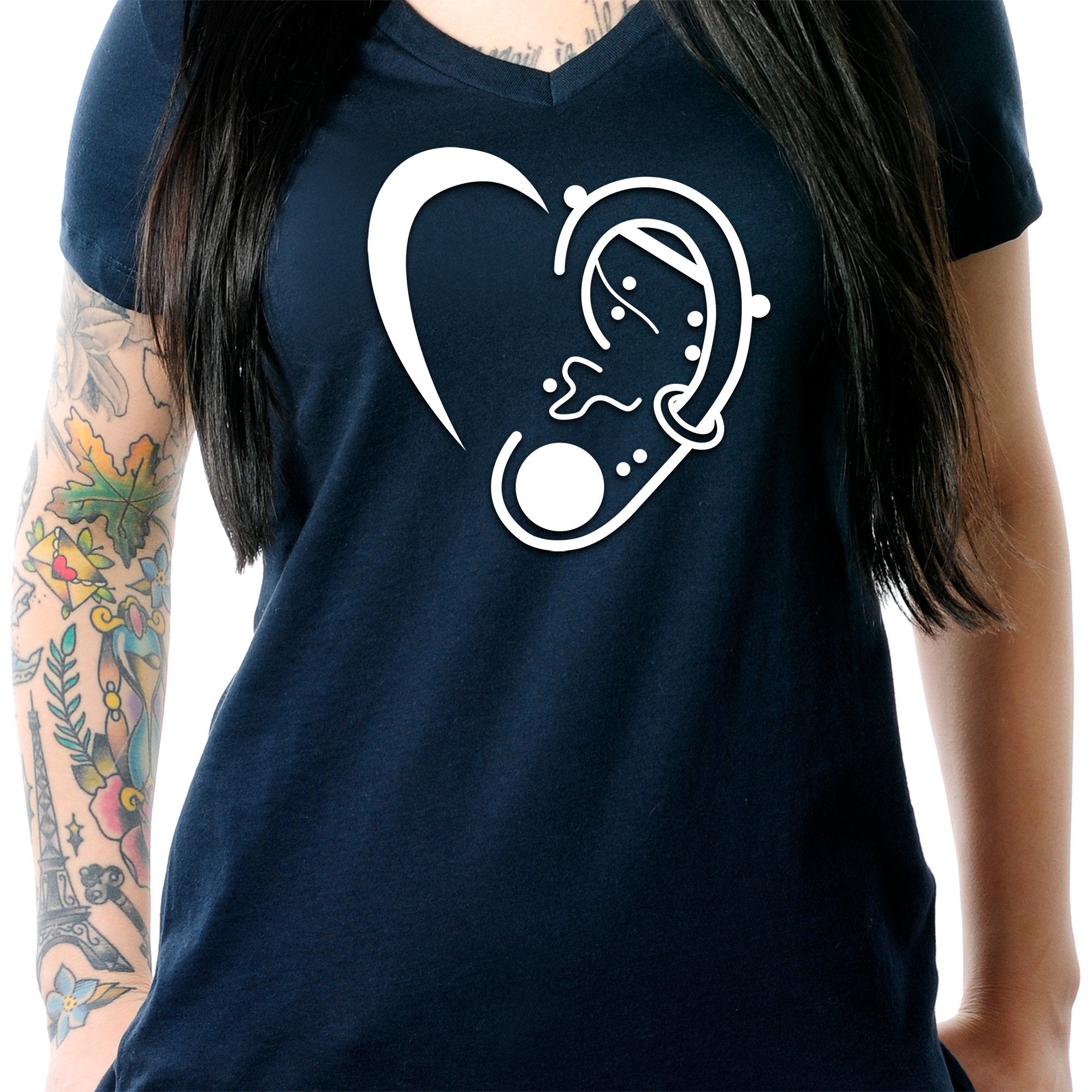 Modified Ear Heart Tapered V-Neck Tee Shirt