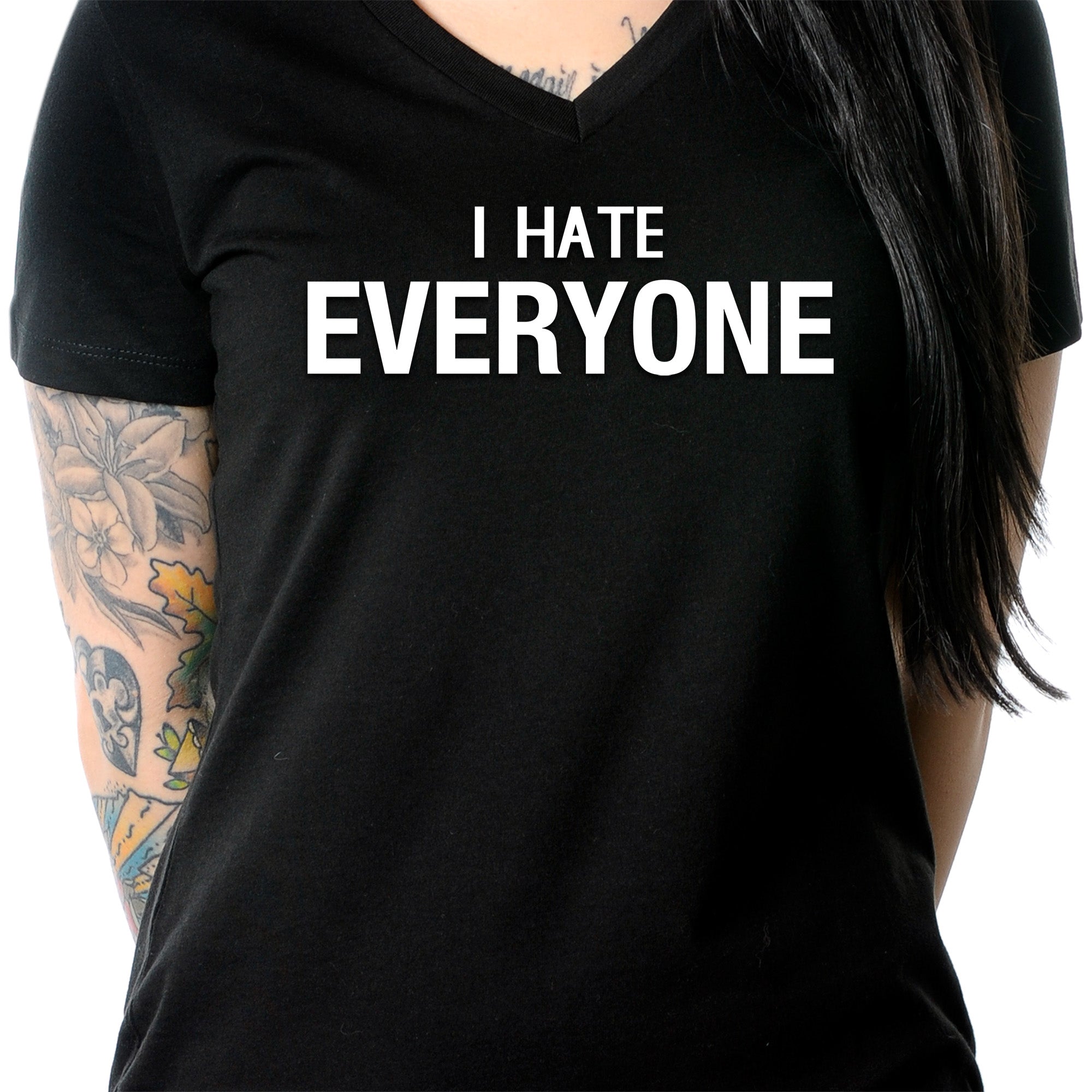 I hate everyone Black Tapered V-Neck Tee Shirt