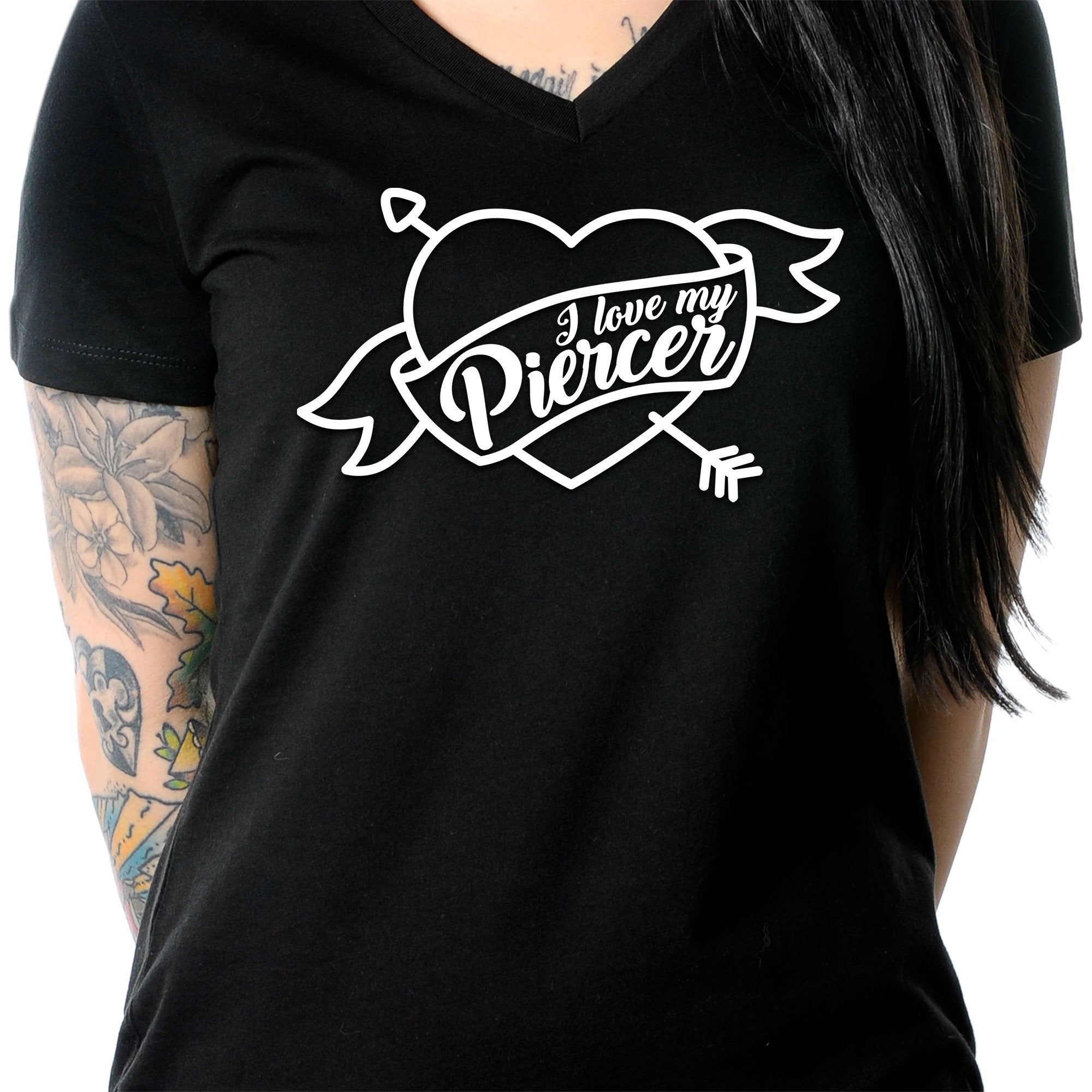 I Love My Piercer Black Tapered V-Neck Tee Shirt