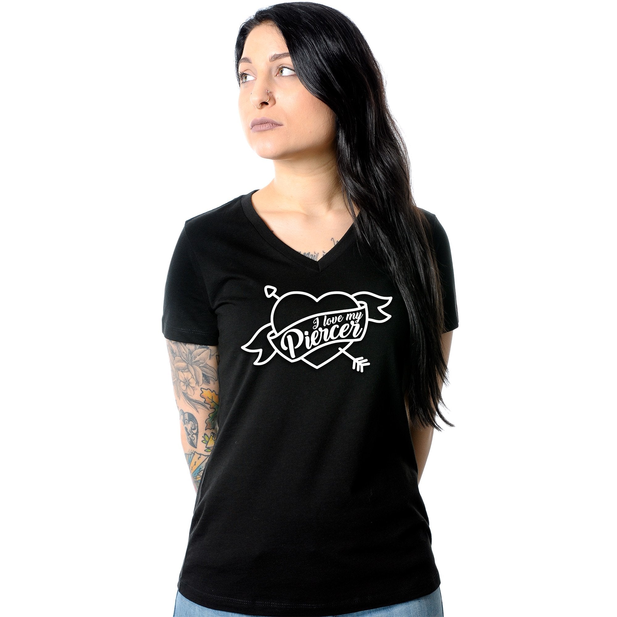 I Love My Piercer Black Tapered V-Neck Tee Shirt