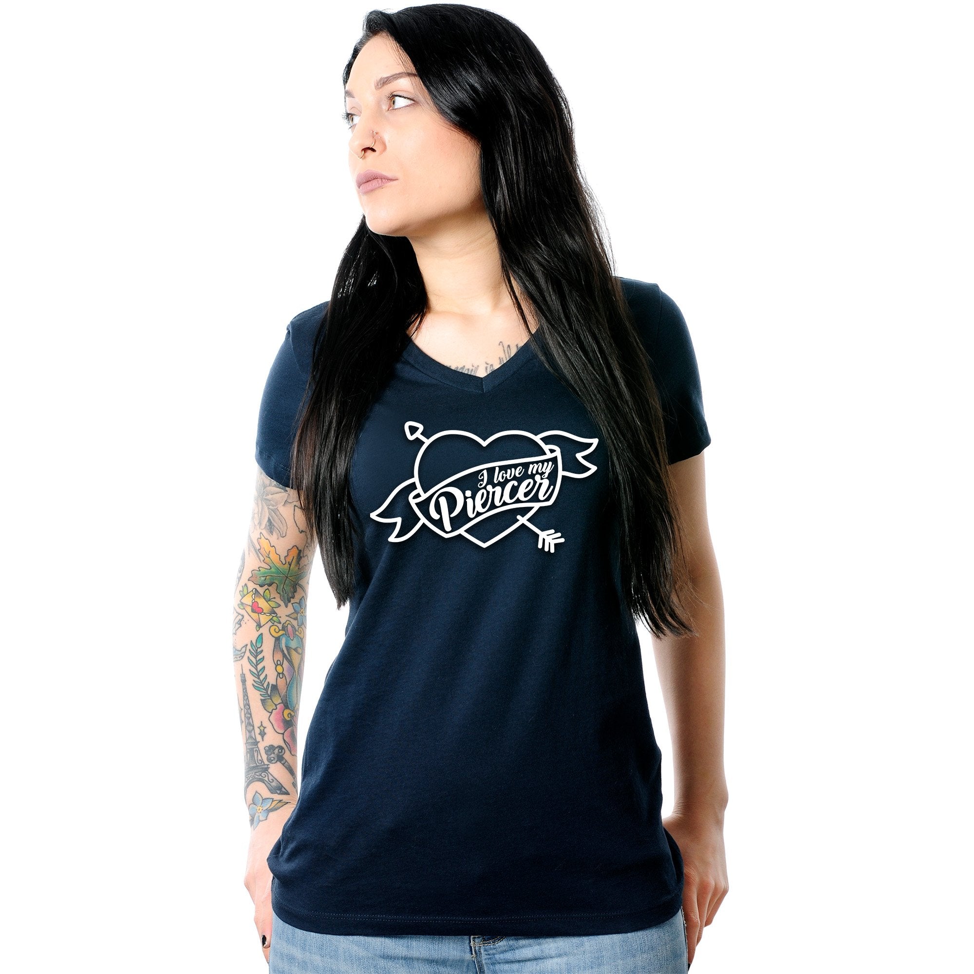 I Love My Piercer Black Tapered V-Neck Tee Shirt