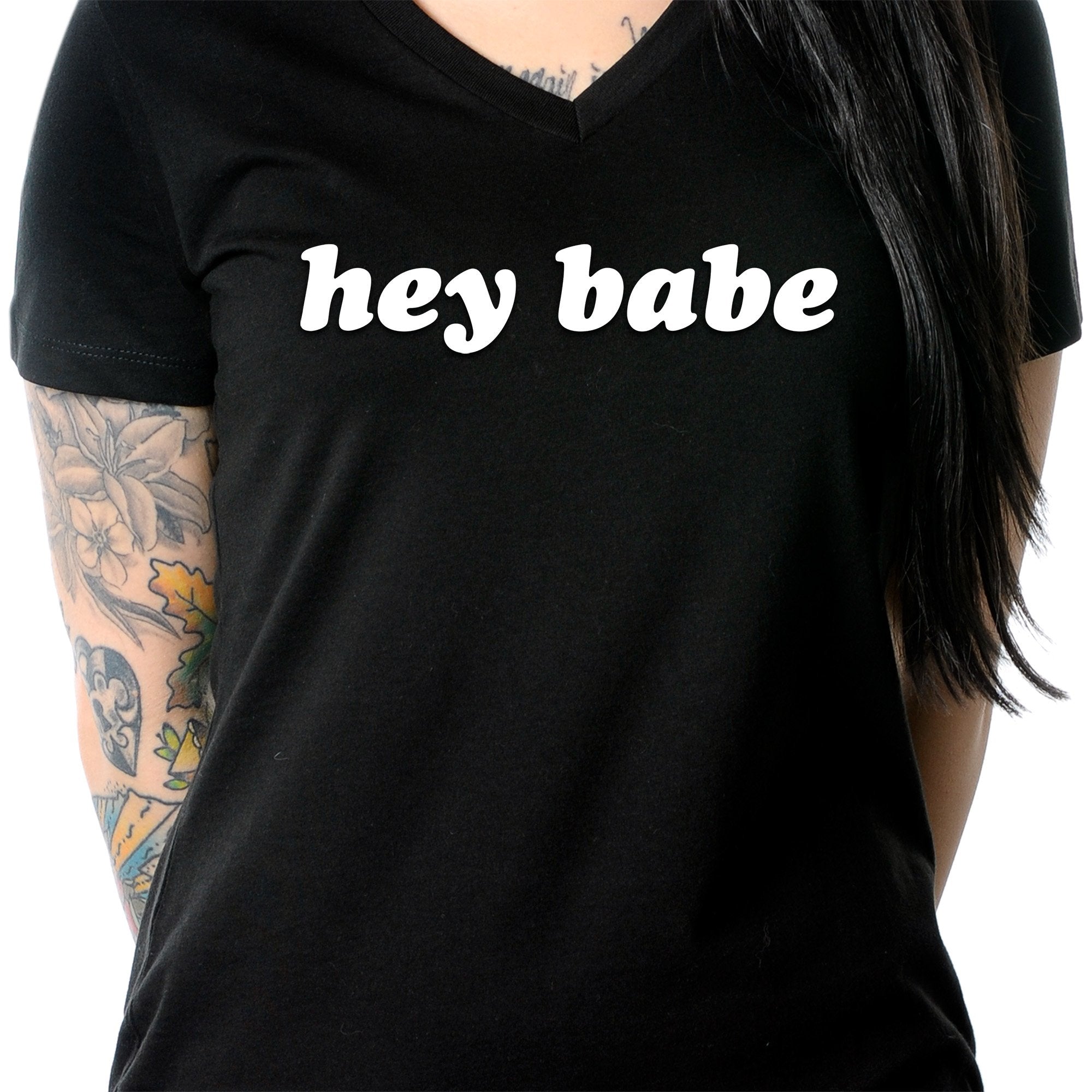 Hey Babe Tapered V-Neck Tee Shirt