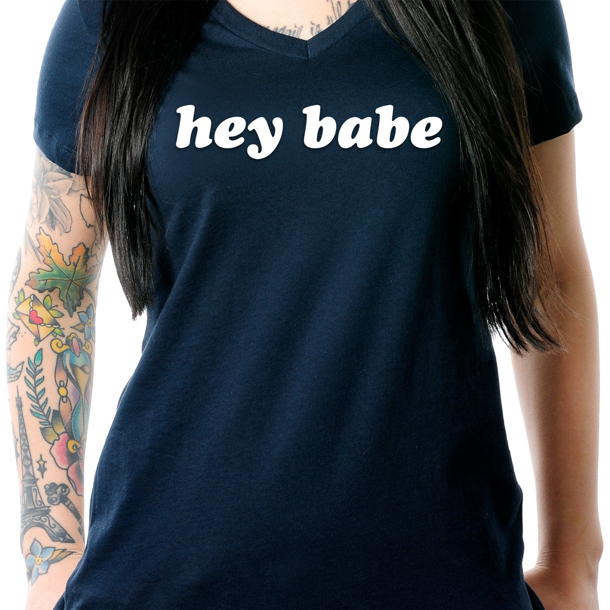 Hey Babe Tapered V-Neck Tee Shirt