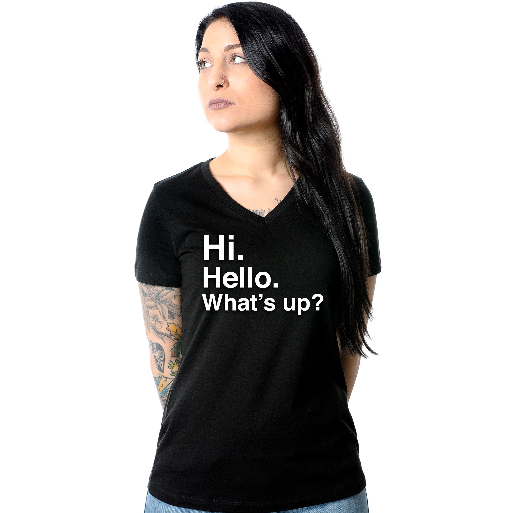 Hi. Hello. What's up? Tapered V-Neck Tee Shirt