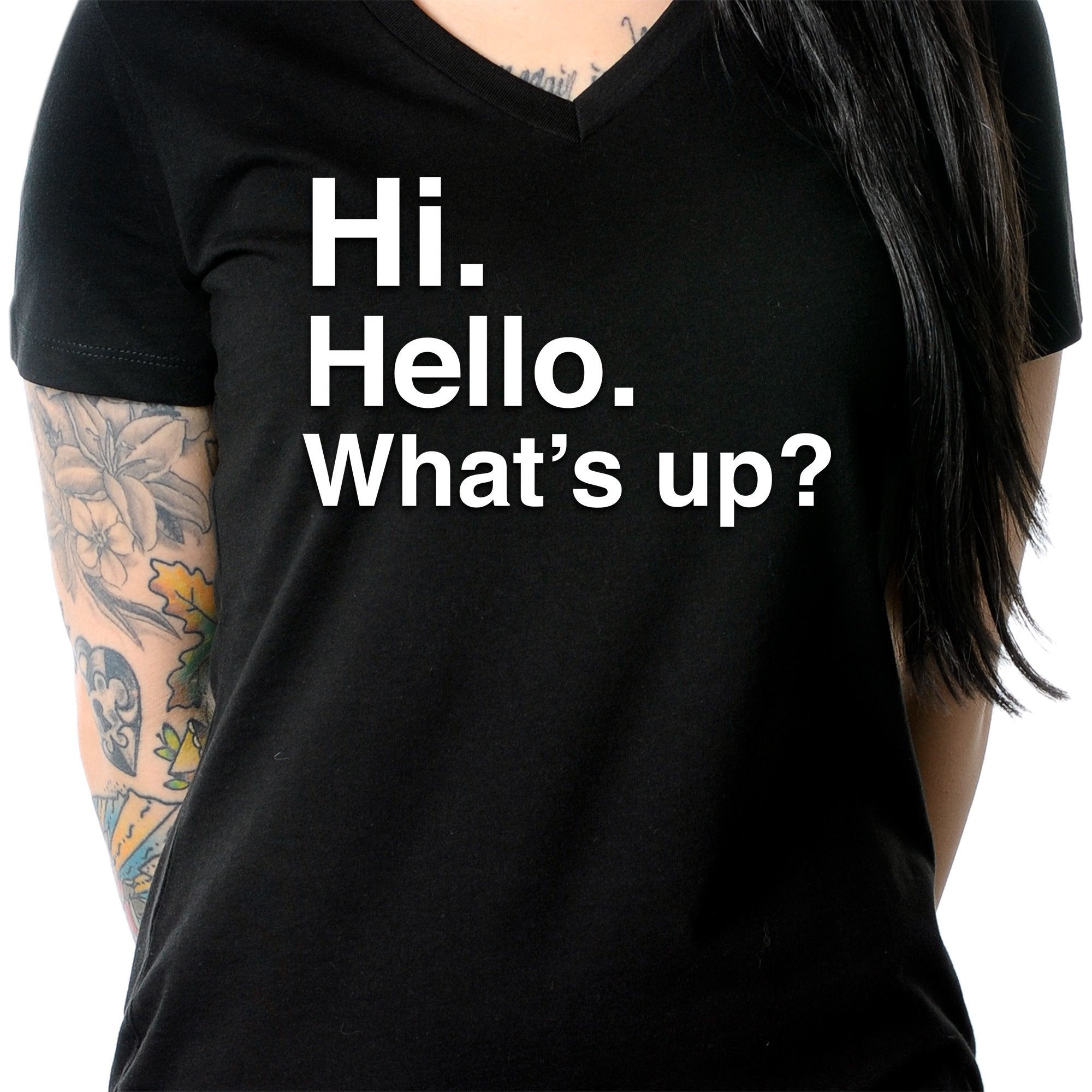 Hi. Hello. What's up? Tapered V-Neck Tee Shirt