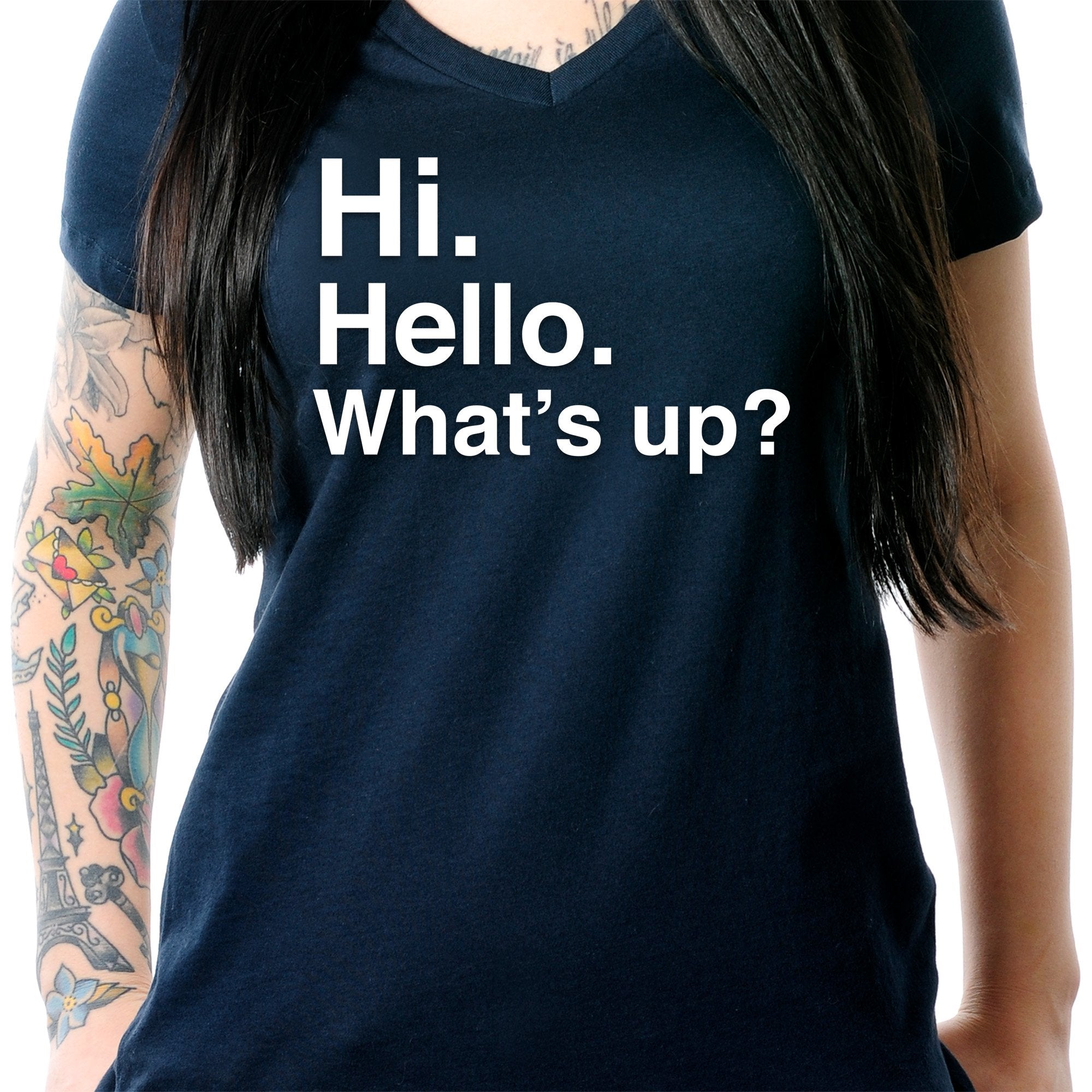 Hi. Hello. What's up? Tapered V-Neck Tee Shirt