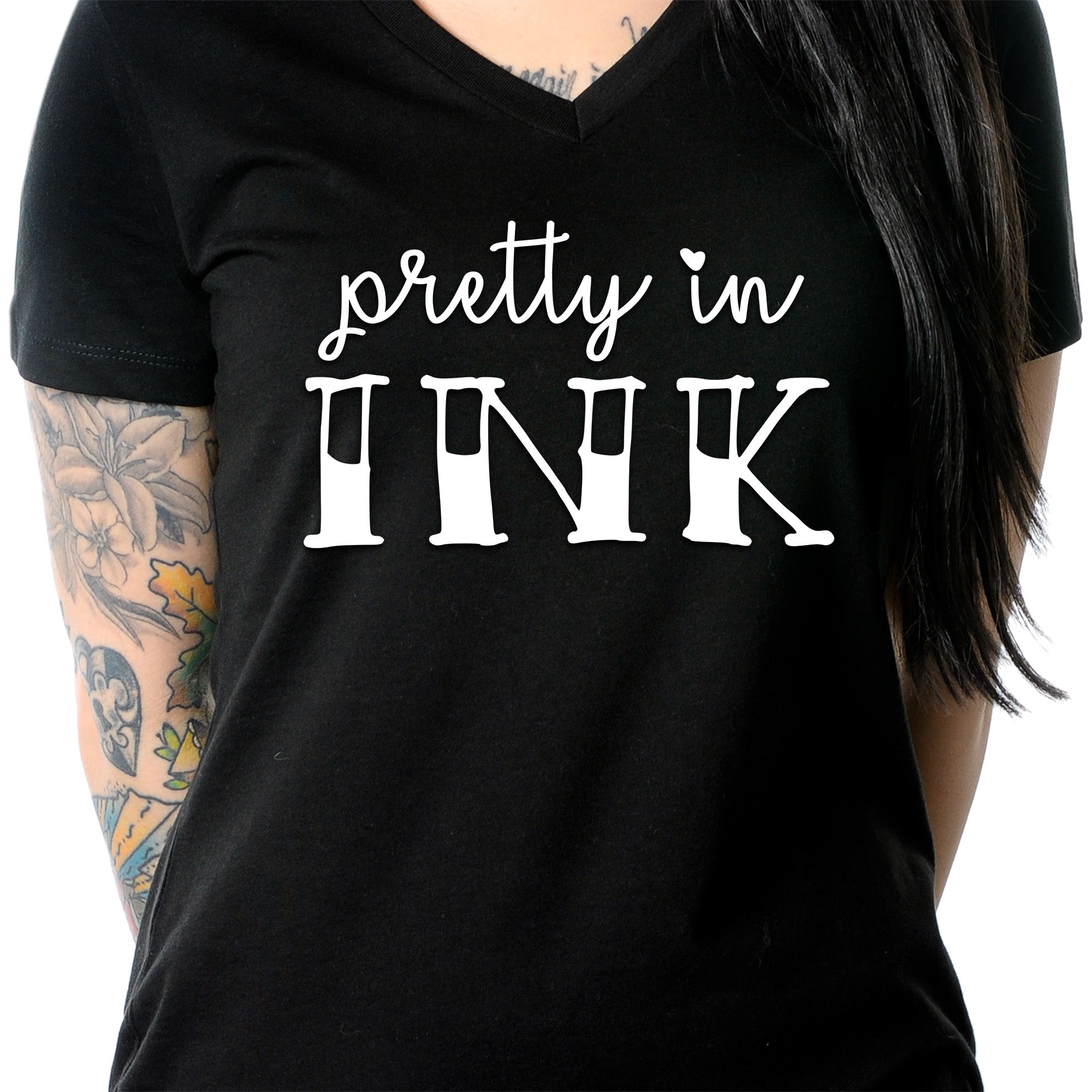 Pretty in Ink Black Tapered V-Neck Tee Shirt