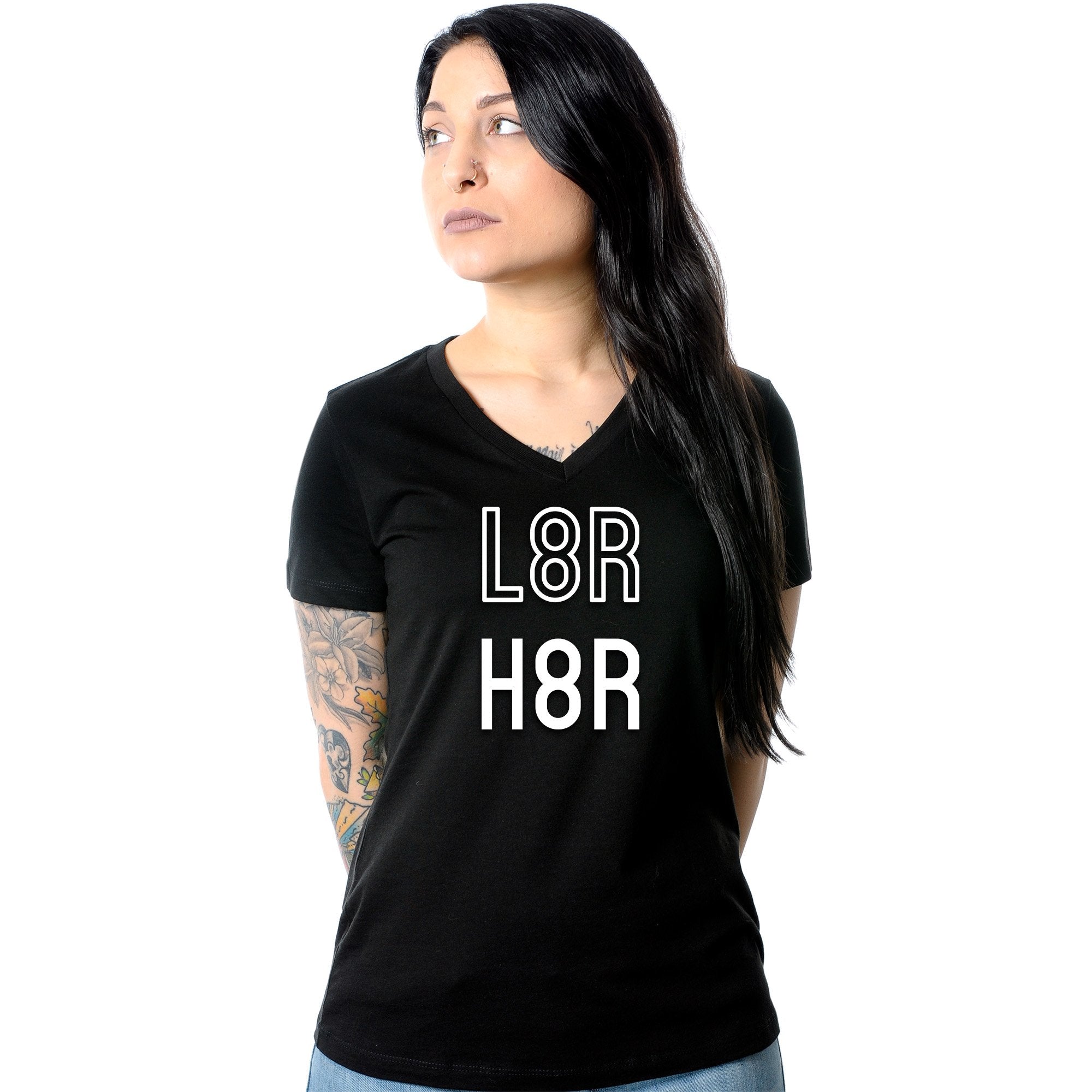 L8R H8R Black V-Neck Tee Shirt