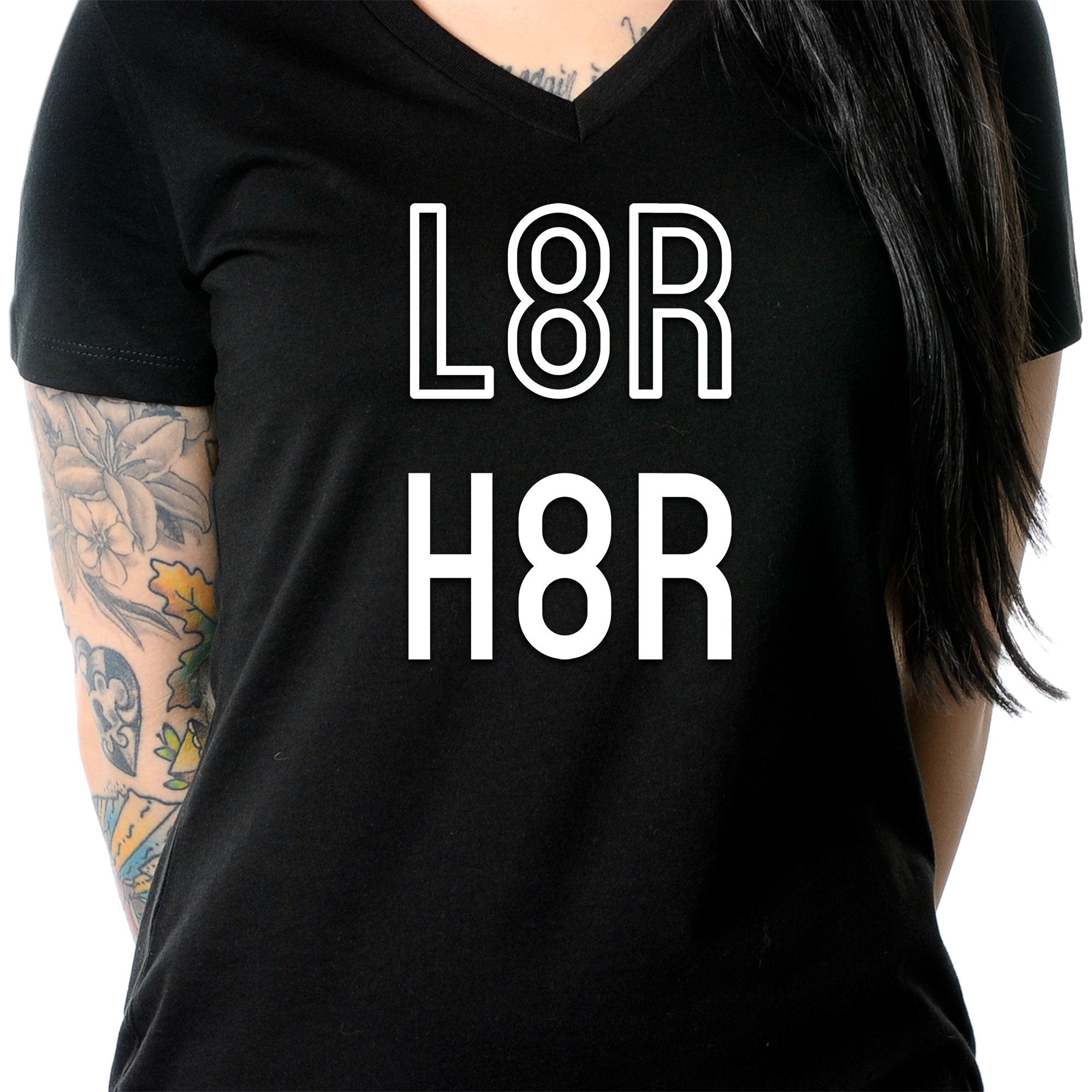 L8R H8R Black V-Neck Tee Shirt