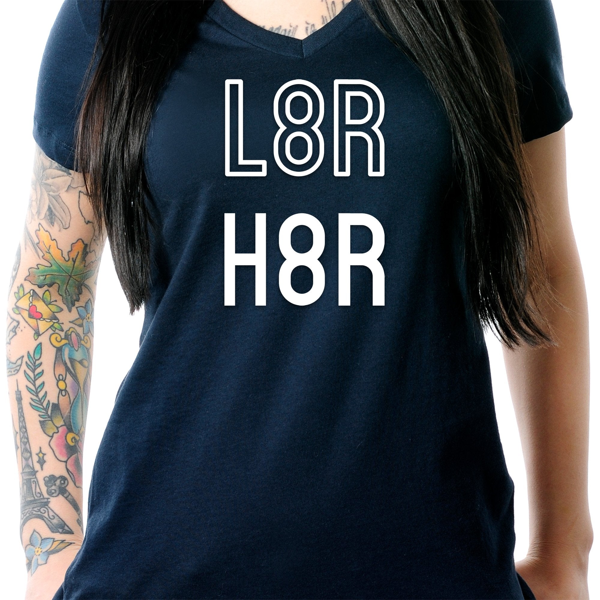 L8R H8R Black V-Neck Tee Shirt