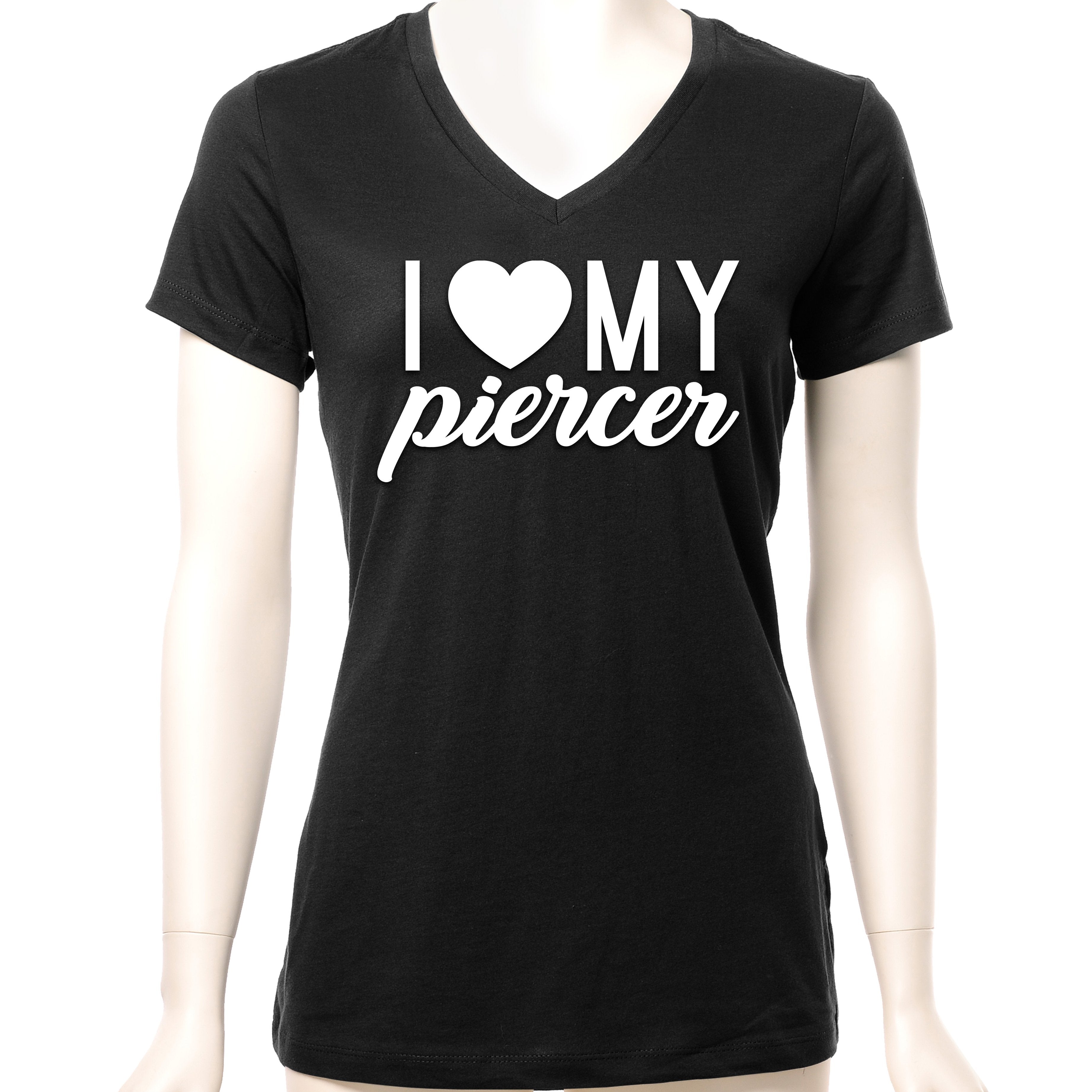 I Heart My Piercer Black Tapered V-Neck Tee Shirt