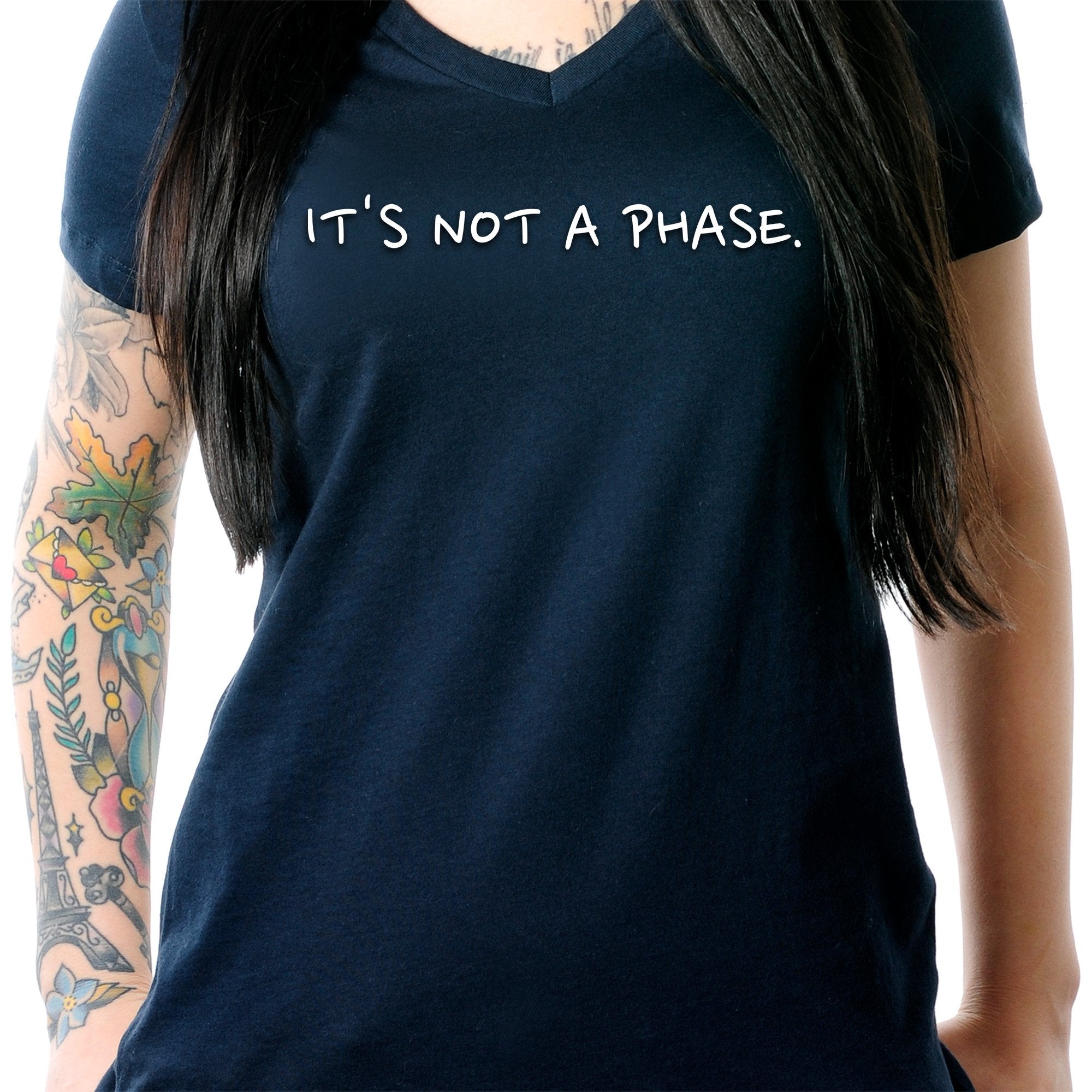 It's Not a Phase Black Tapered V-Neck Tee Shirt