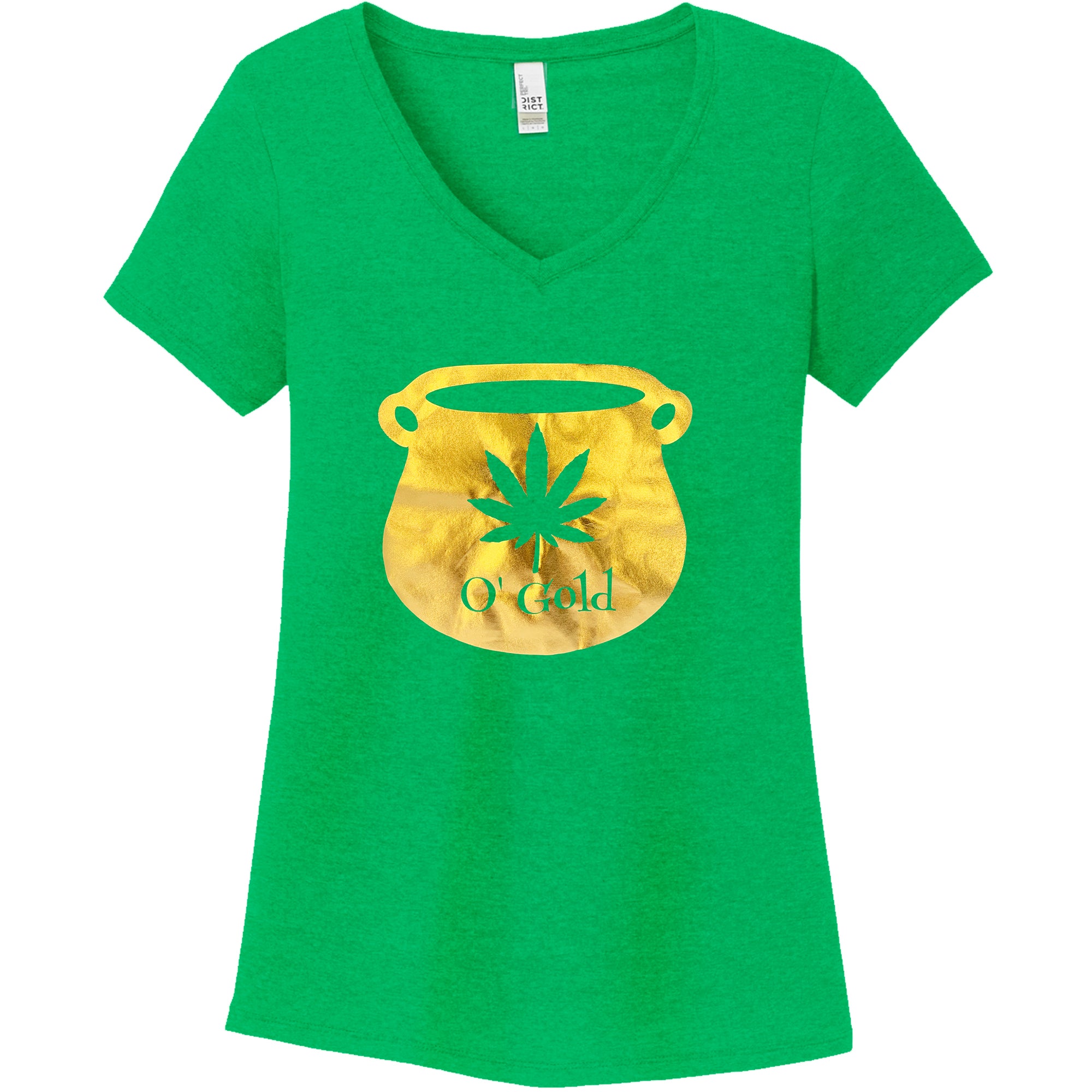 Pot Leaf Pot of Gold Green Frost V-Neck Tee Shirt