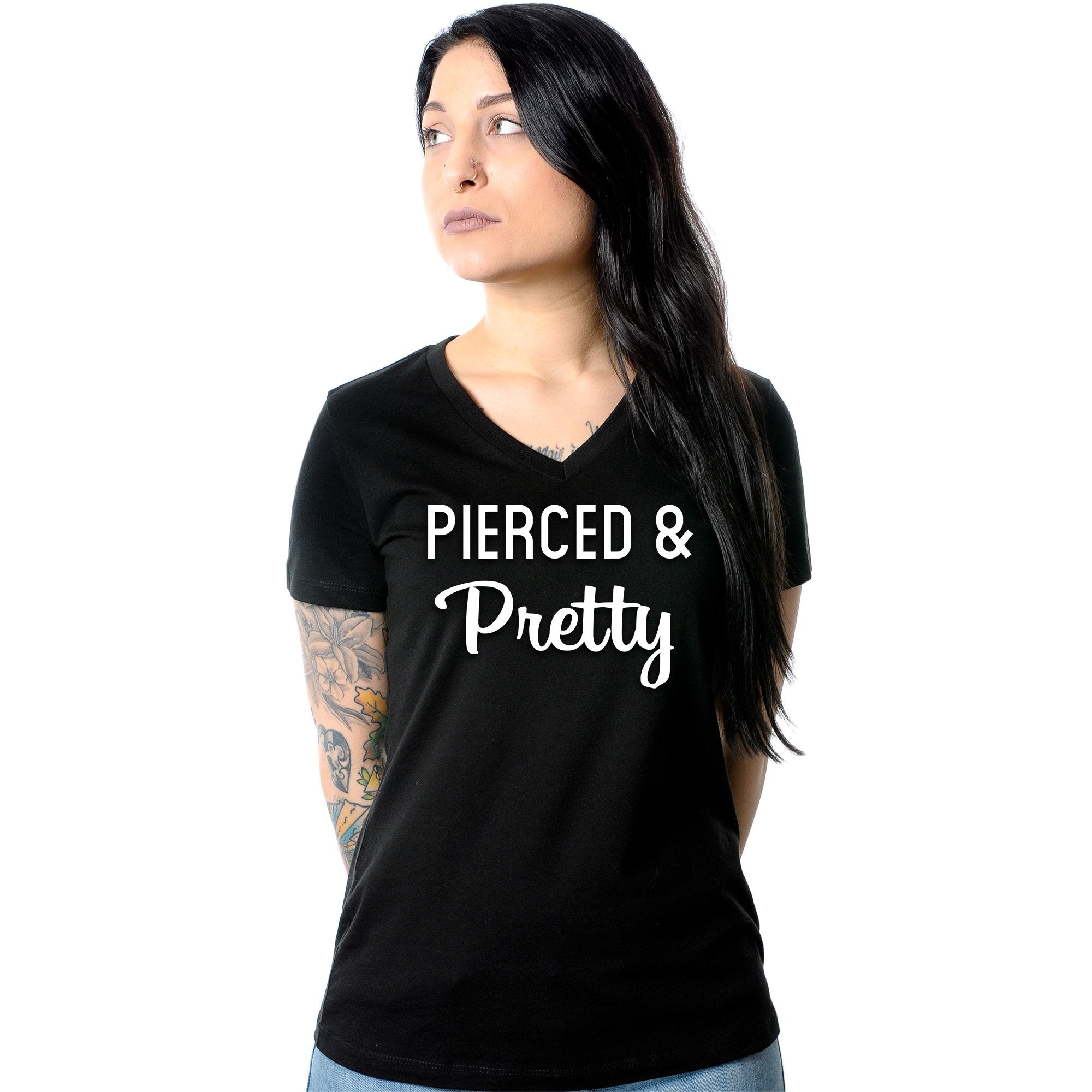 Pierced & Pretty Black Tapered V-Neck Tee Shirt