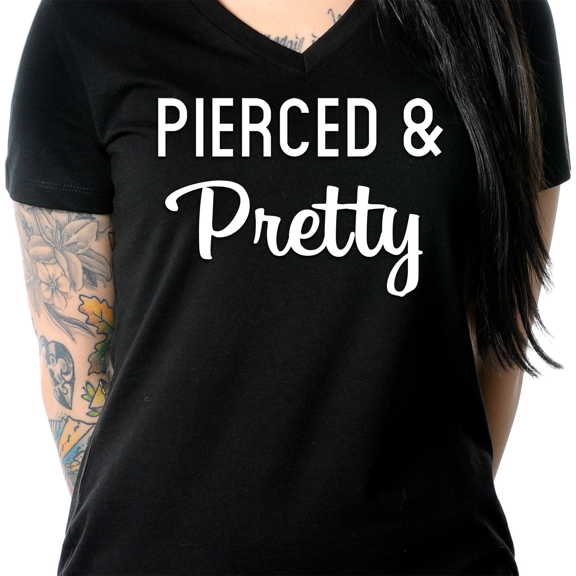 Pierced & Pretty Black Tapered V-Neck Tee Shirt