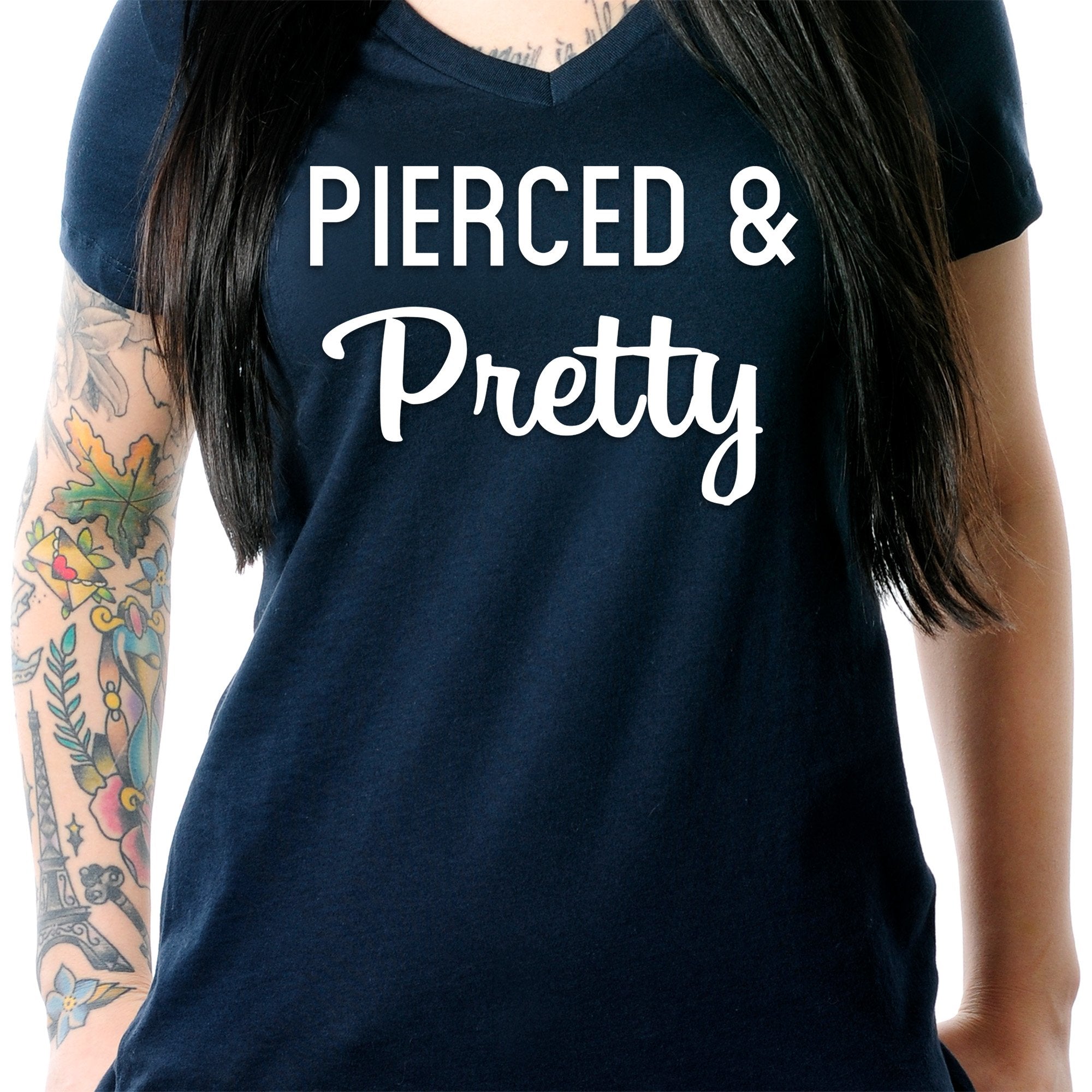 Pierced & Pretty Black Tapered V-Neck Tee Shirt