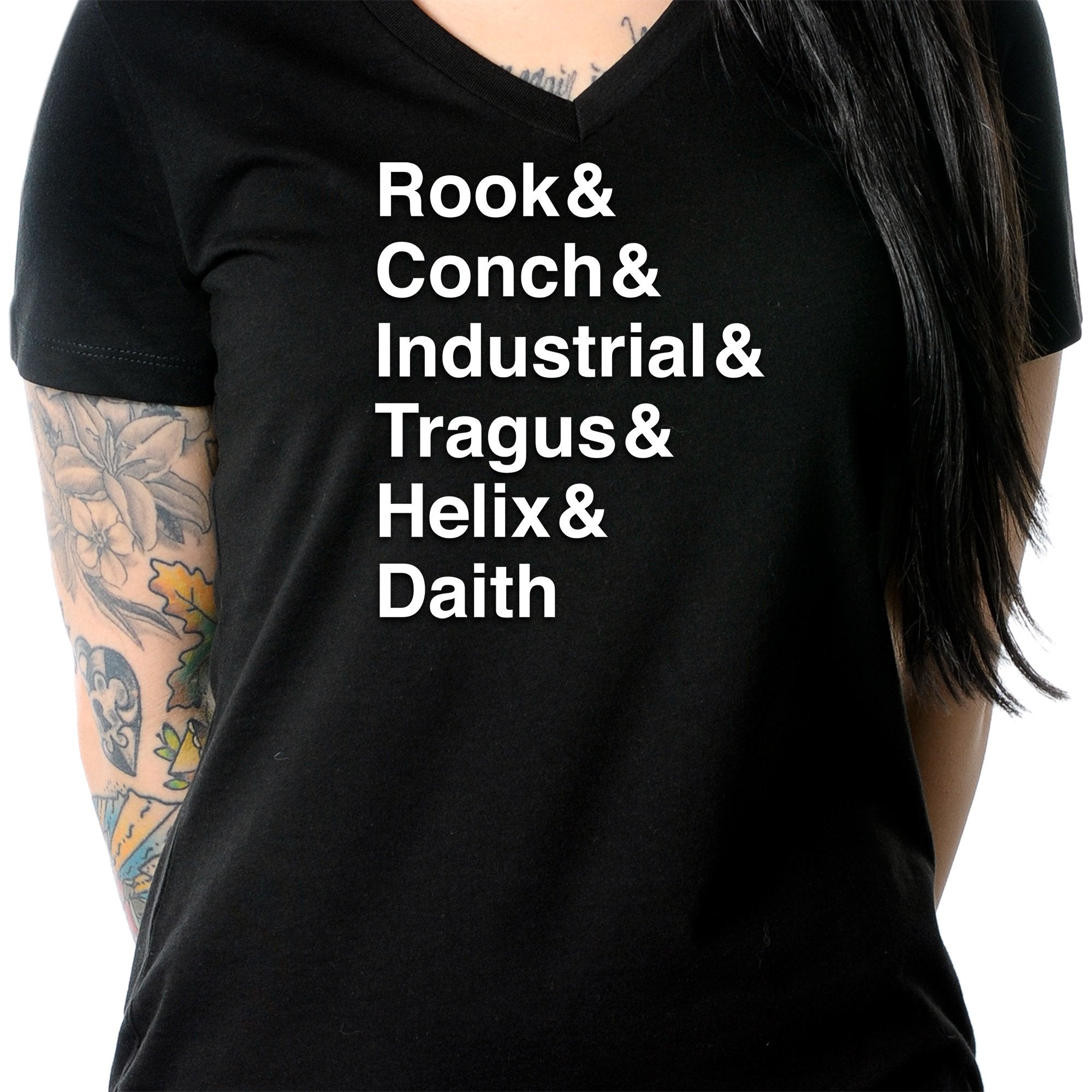 Rook & Conch & Industrial & Tragus & Helix & Daith Tapered V-Neck Tee Shirt