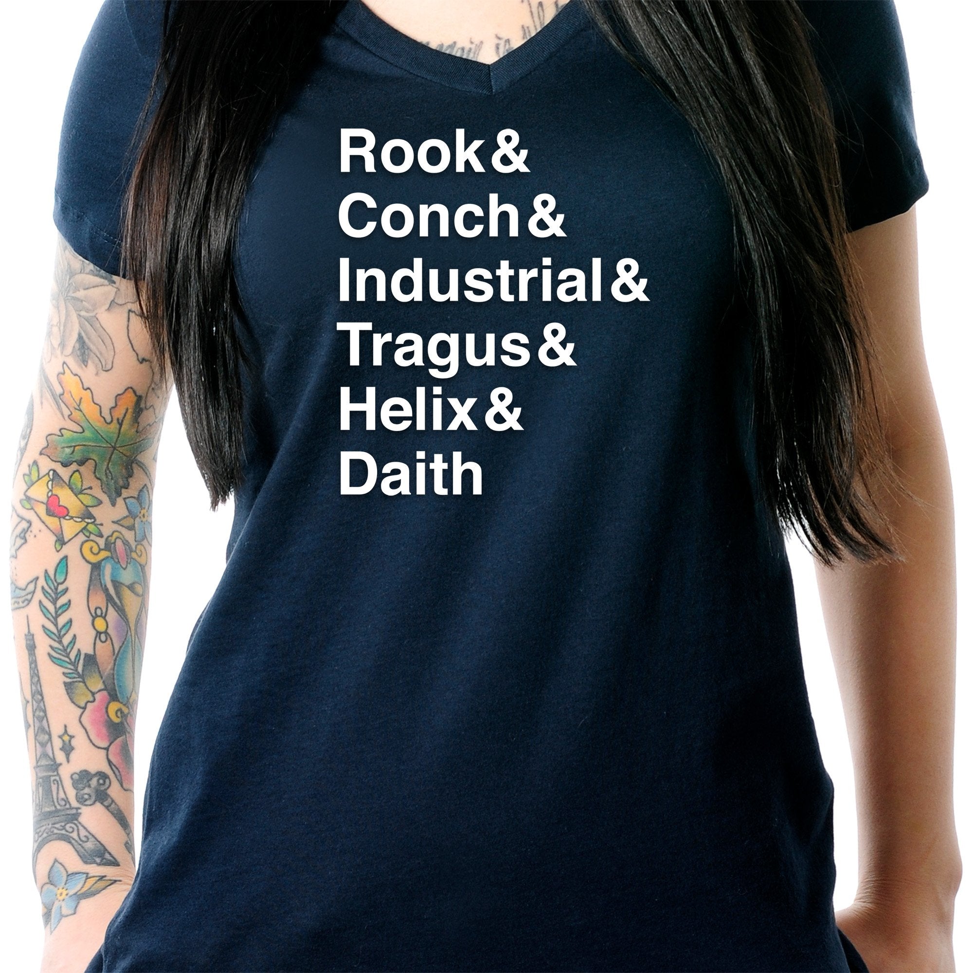 Rook & Conch & Industrial & Tragus & Helix & Daith Tapered V-Neck Tee Shirt