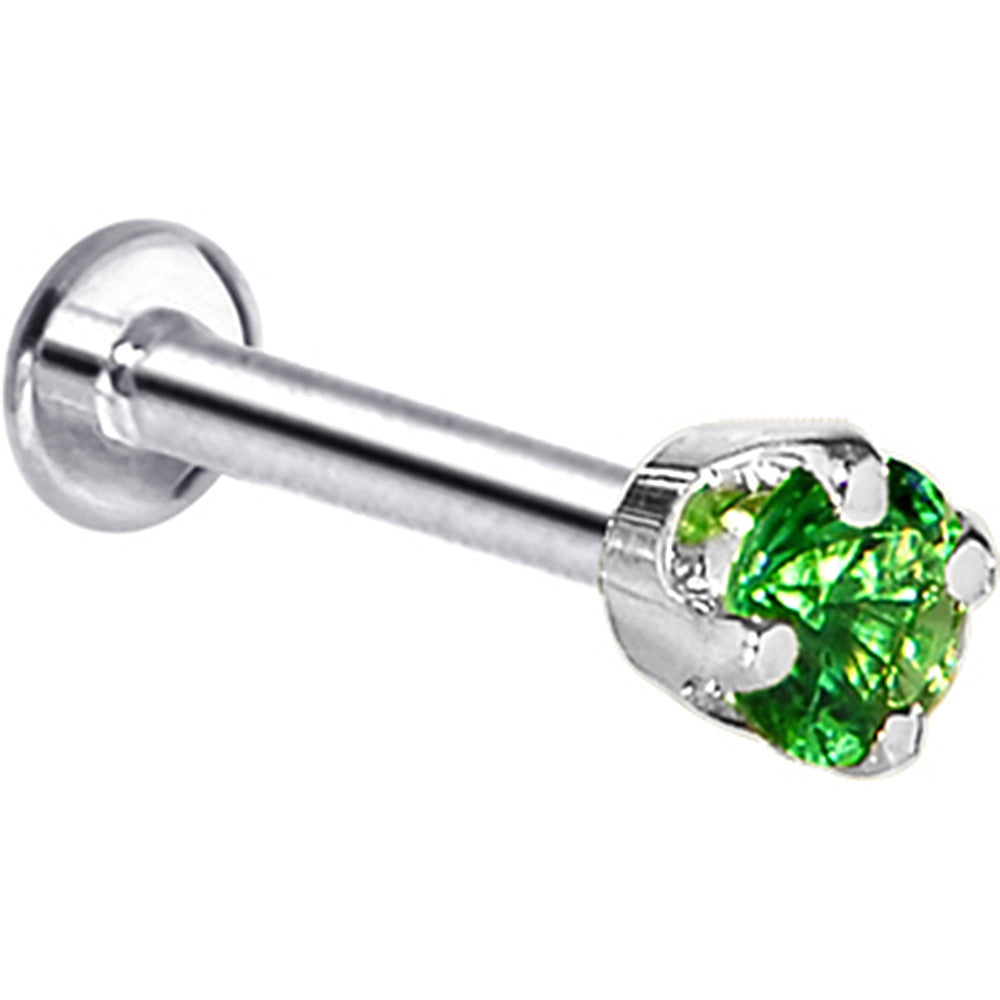 16 Gauge Solid 14KT White Gold 3mm Green Cubic Zirconia Tragus Earring Stud