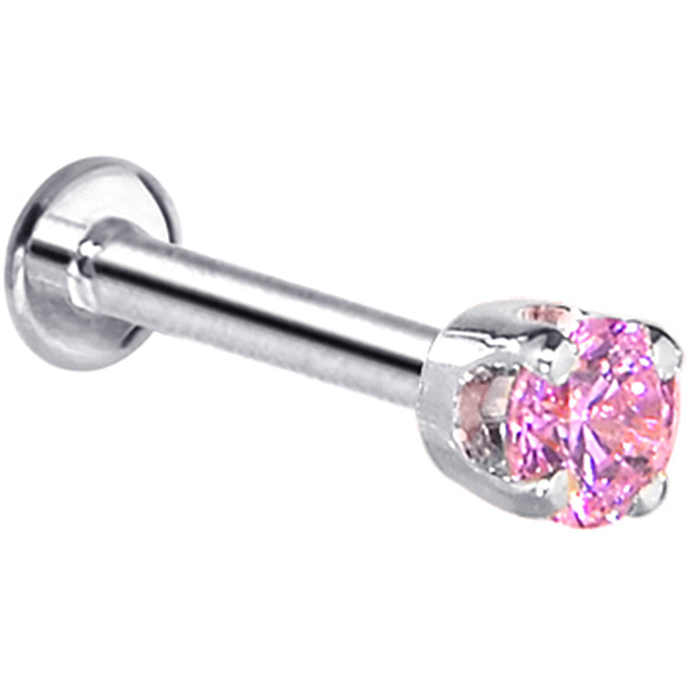 16 Gauge Solid 14KT White Gold 3mm Pink Cubic Zirconia Tragus Earring Stud