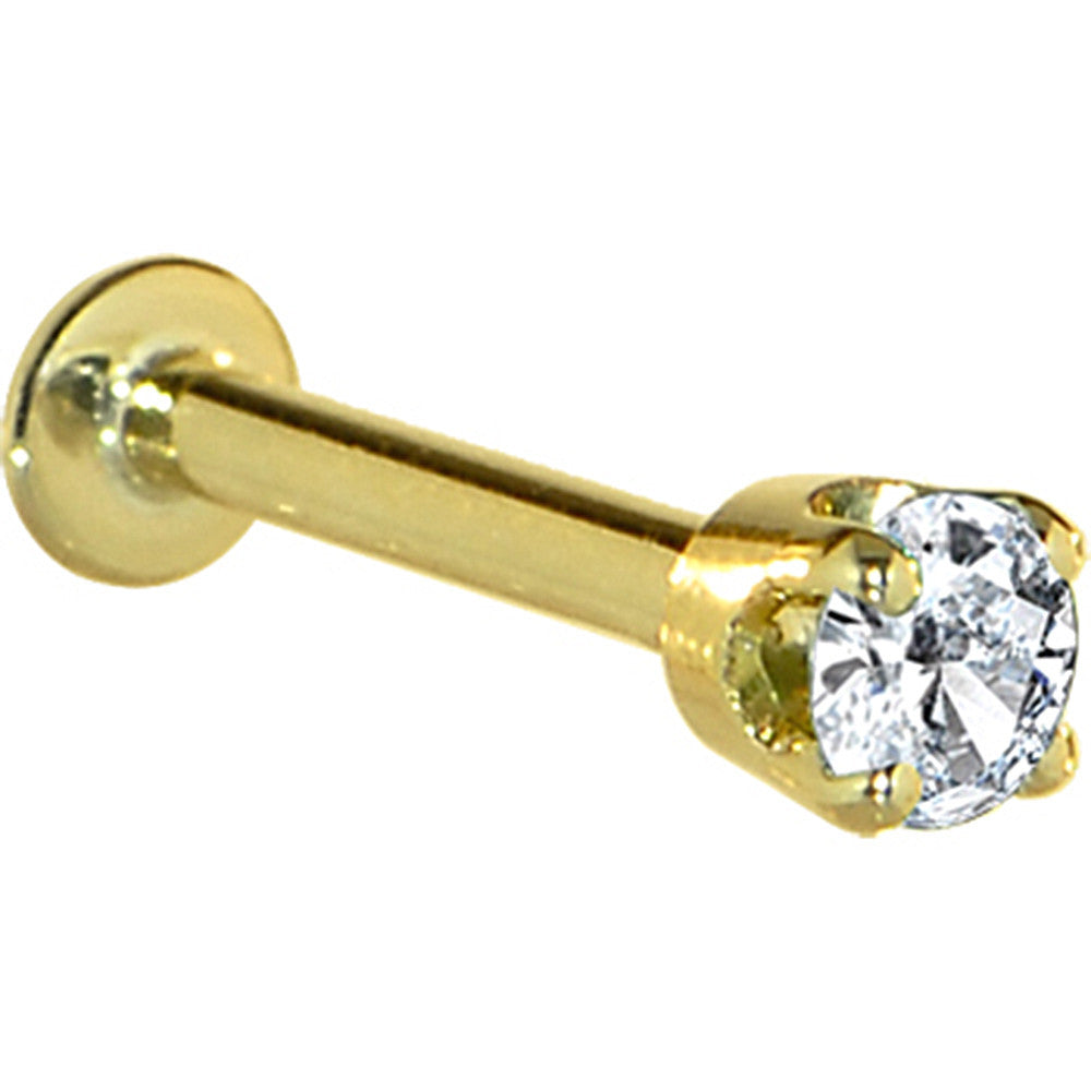 16 Gauge Solid 14KT Yellow Gold 3mm Cubic Zirconia Tragus Earring Stud