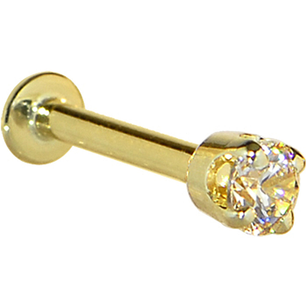 16 Gauge Solid 14KT Yellow Gold 3mm Champagne Cubic Zirconia Tragus Earring Stud