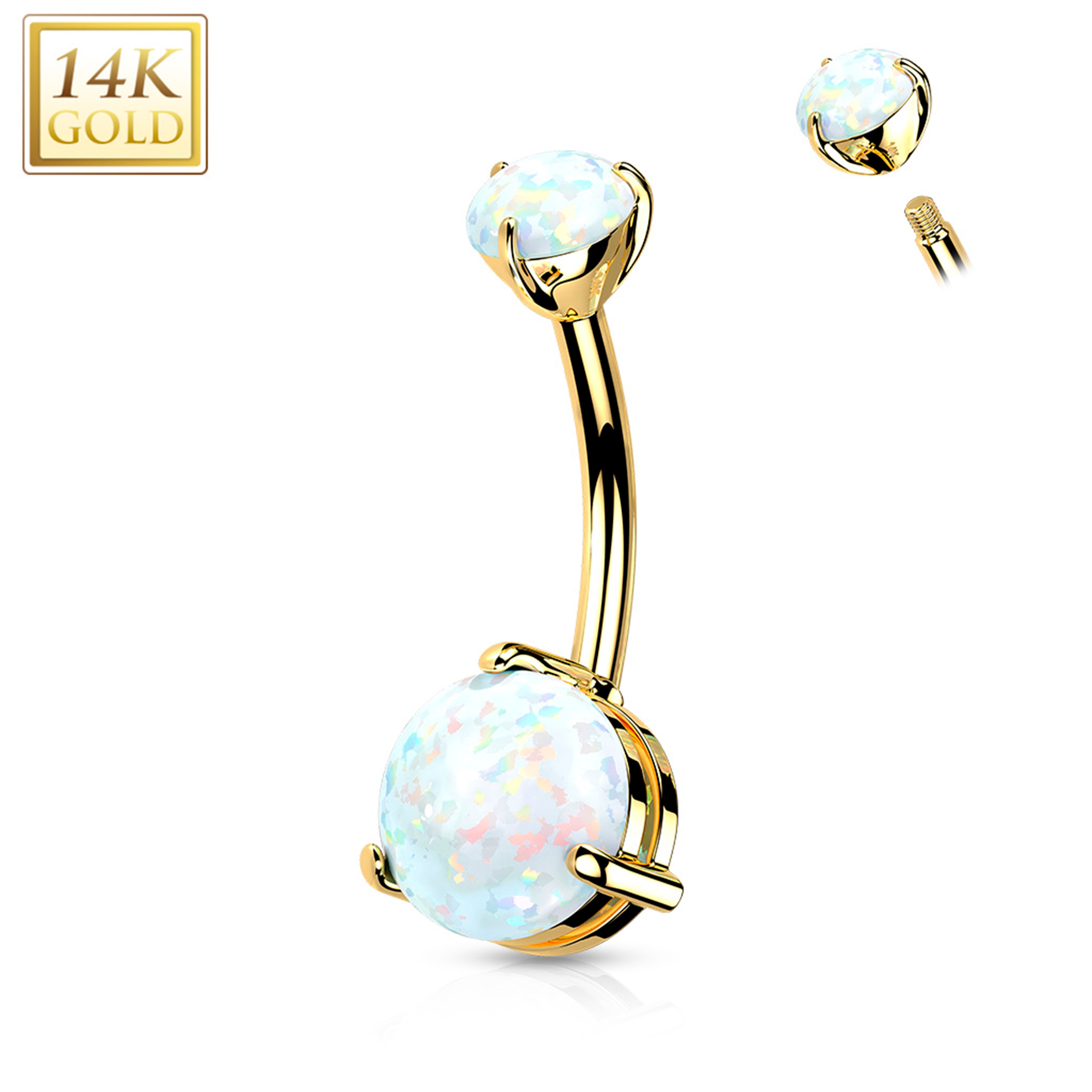 14kt Solid Yellow Gold Double Prong Set Synthetic Opal Belly Ring