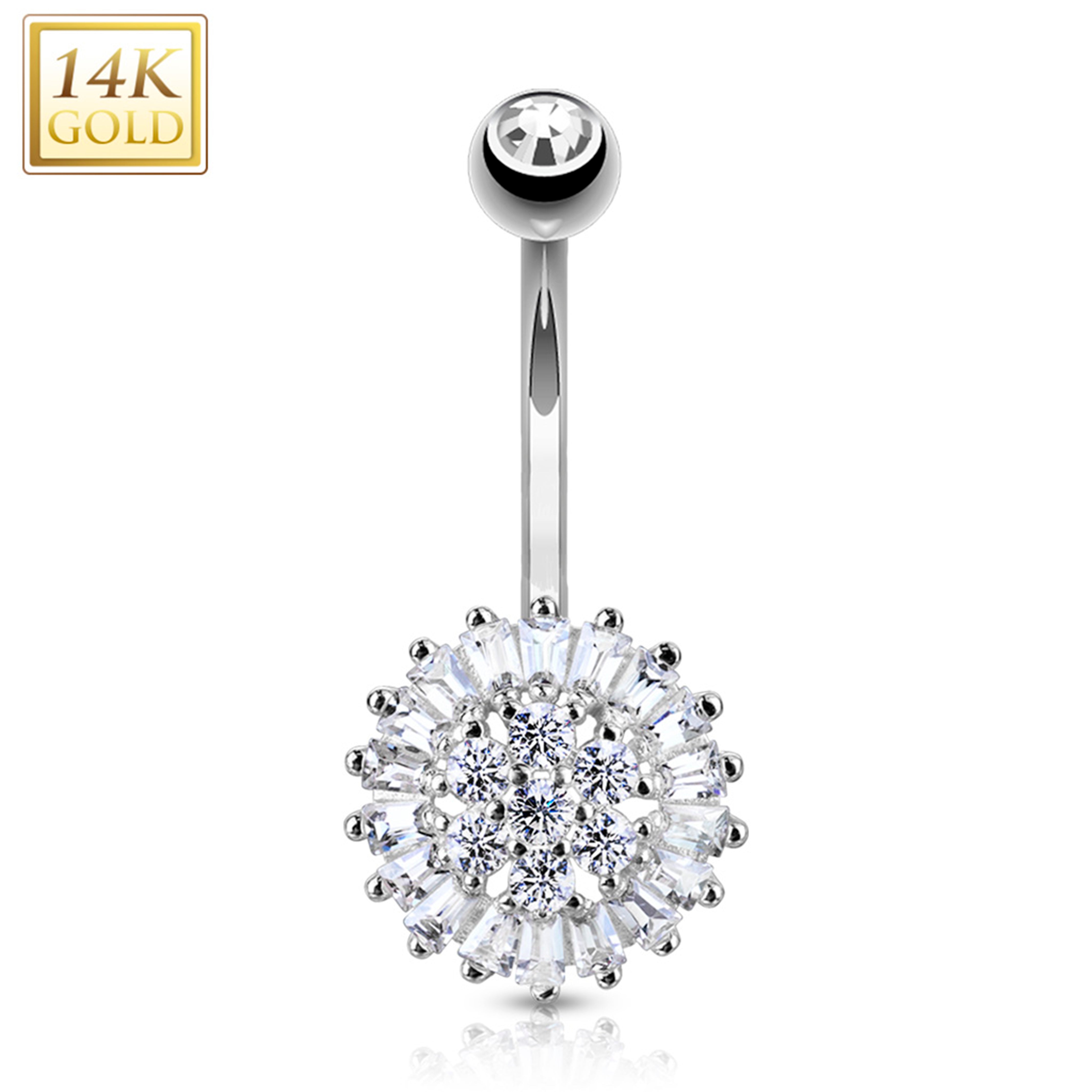 14kt Solid White Gold Cubic Zirconia Sunflower Belly Ring