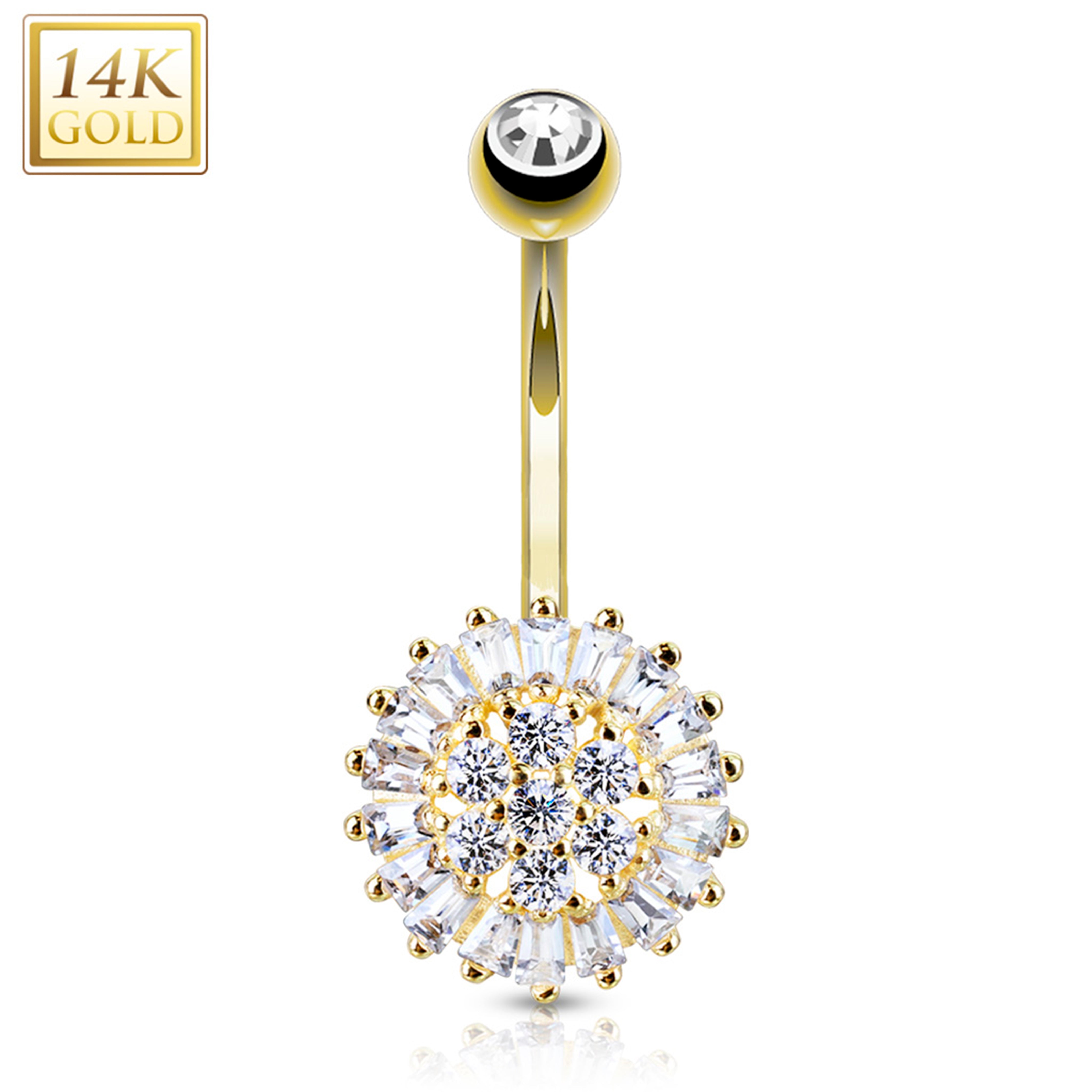 14kt Solid Yellow Gold Cubic Zirconia Sunflower Belly Ring