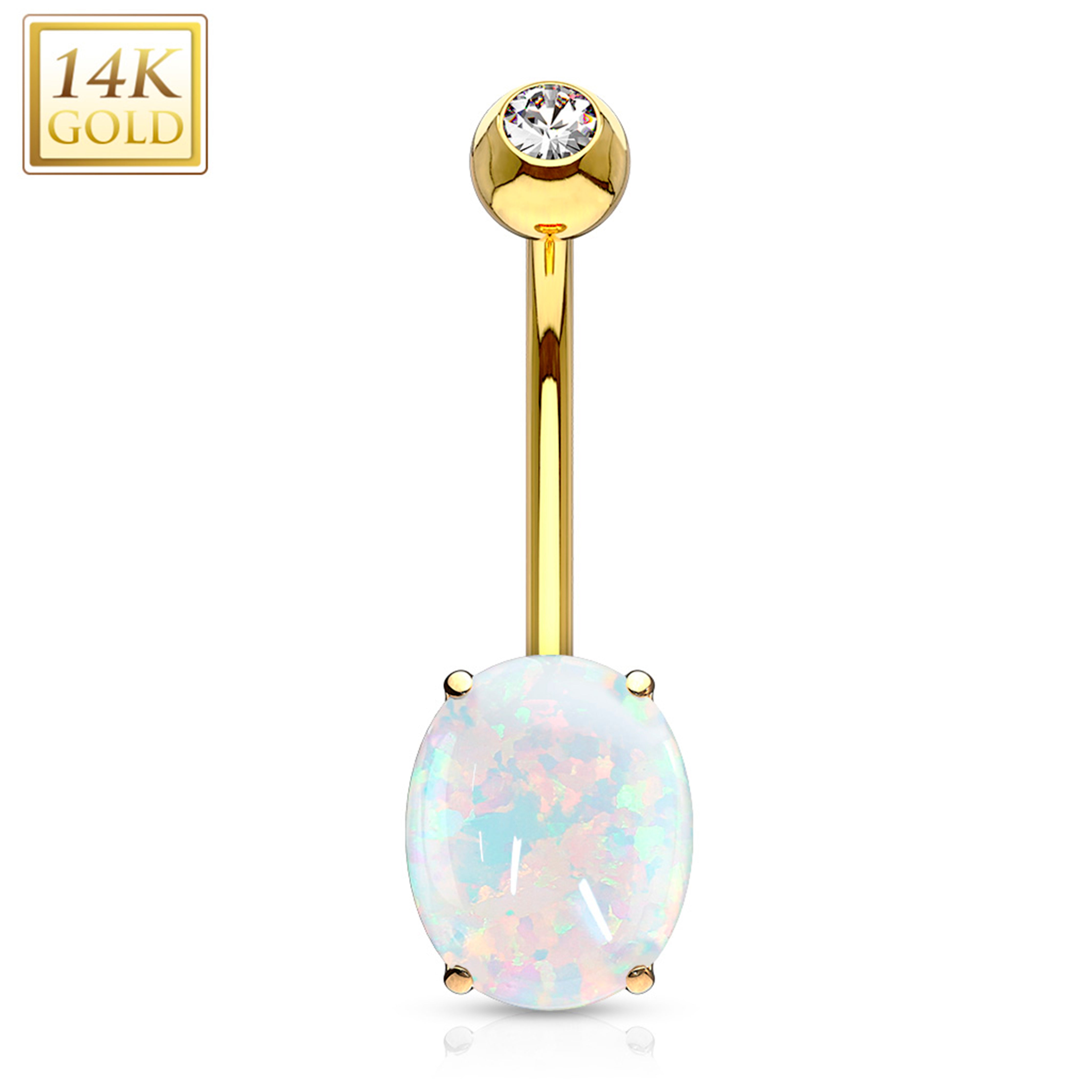 14kt Solid Yellow Gold 8mm Oval Synthetic Opal Belly Ring