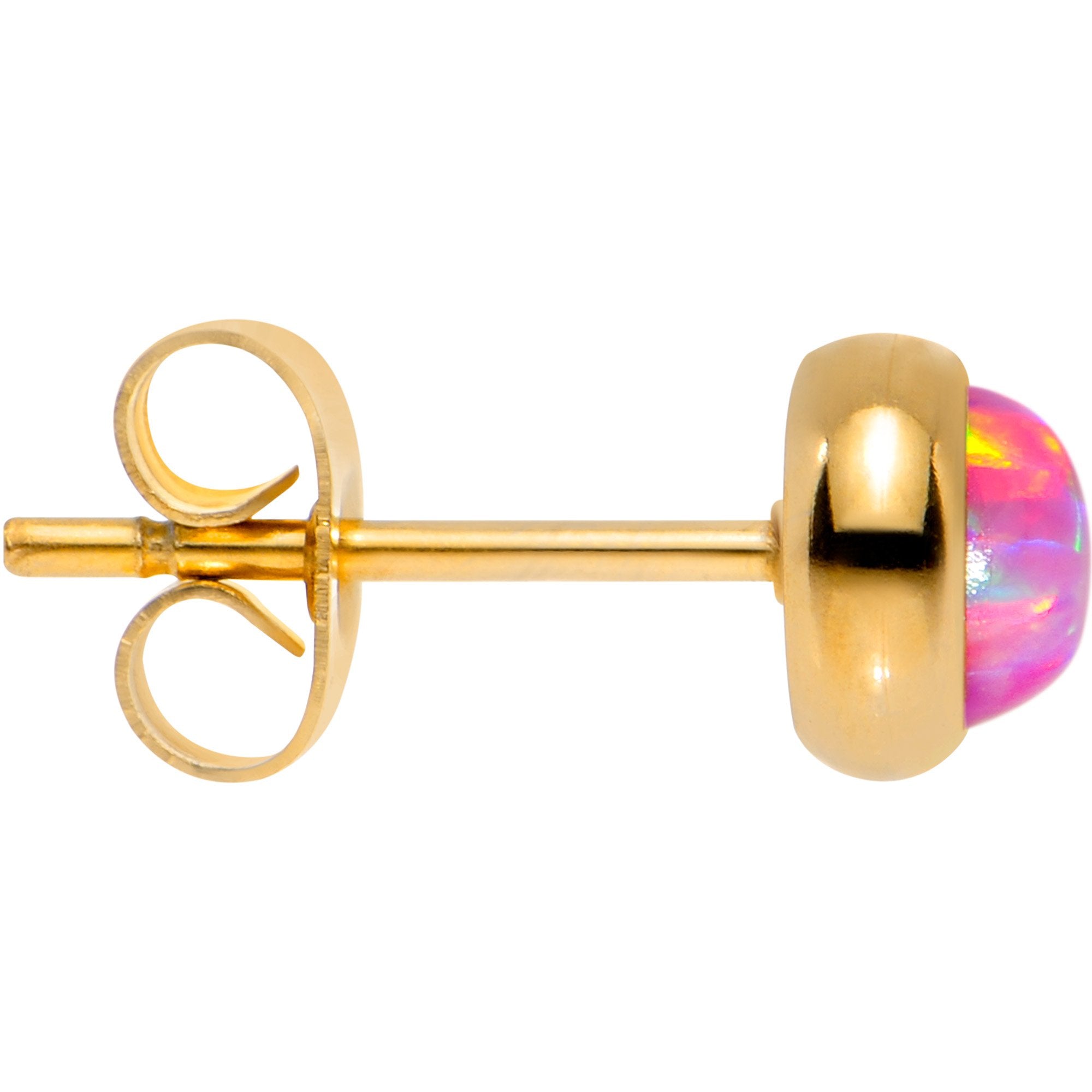 Pink Synthetic Opal Gold IP 316L Surgical Steel Stud Earrings