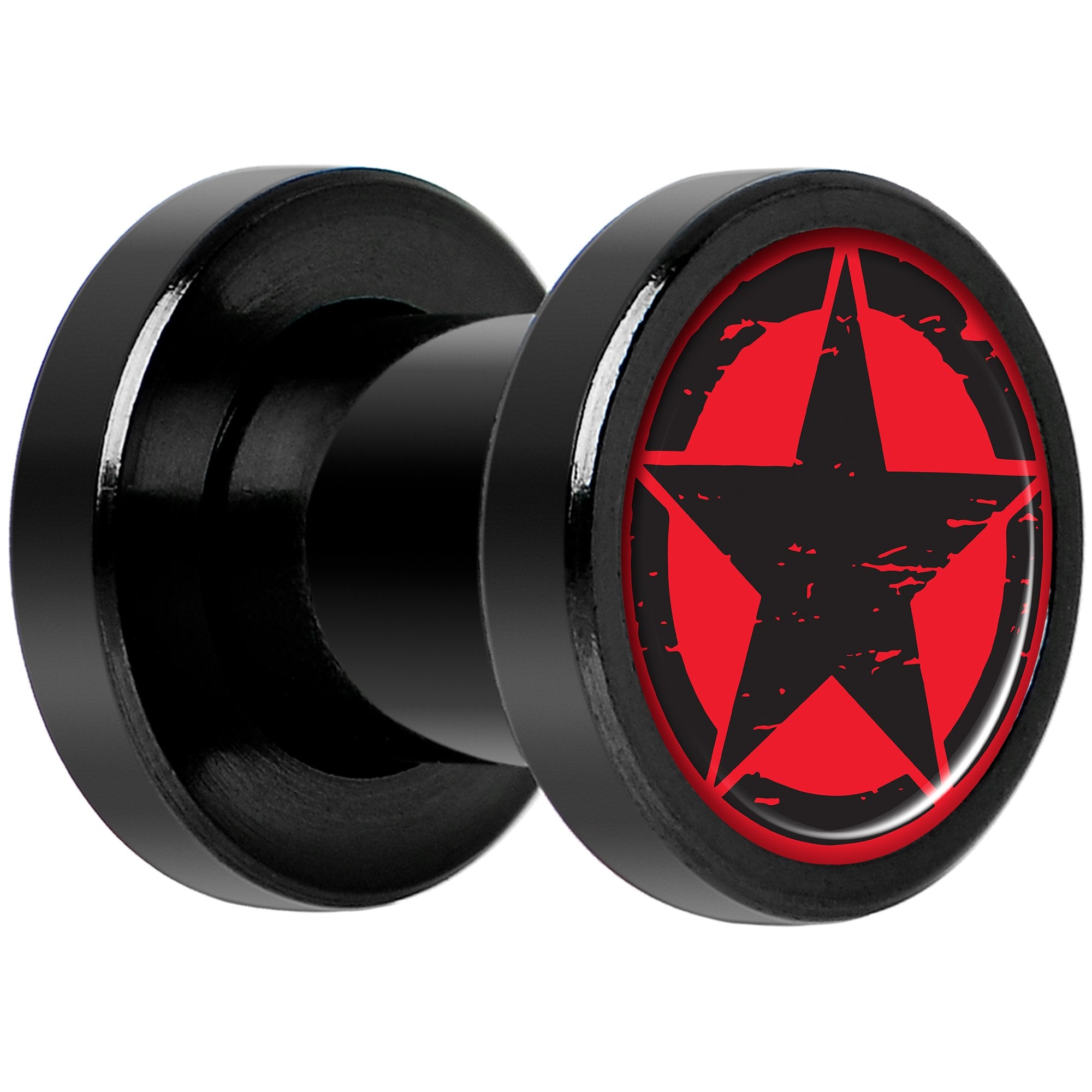 Black Red Distressed Star Black Anodized Screw Fit Plug Set 2 Gauge